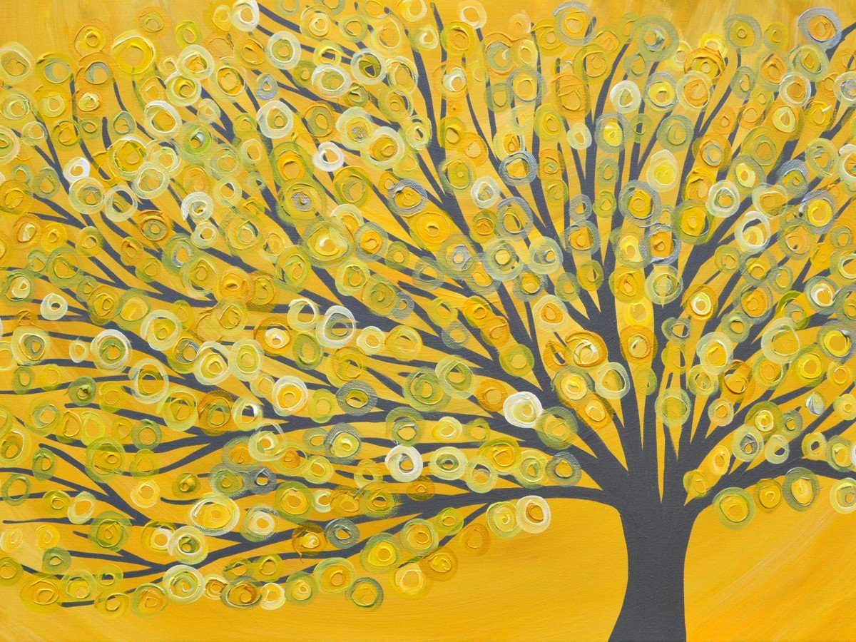 Yellow & Grey Abstract Tree - Louise Mead