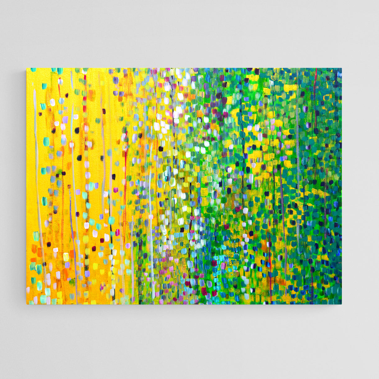 We Plough the Fields Green & Yellow Impressionist Abstract Canvas Print - Louise Mead