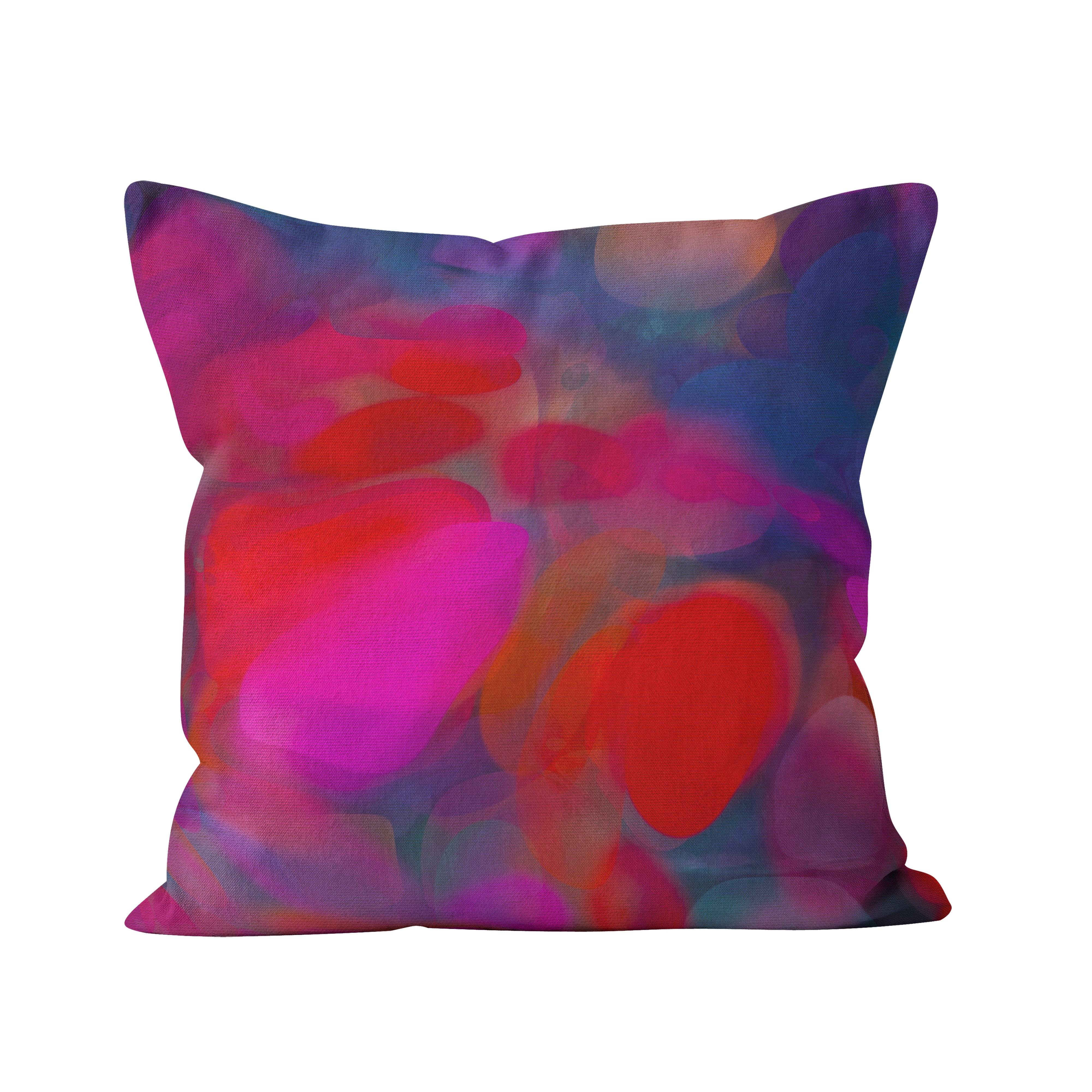 Orbs Blue, Red, & Pink Cushion - Louise Mead