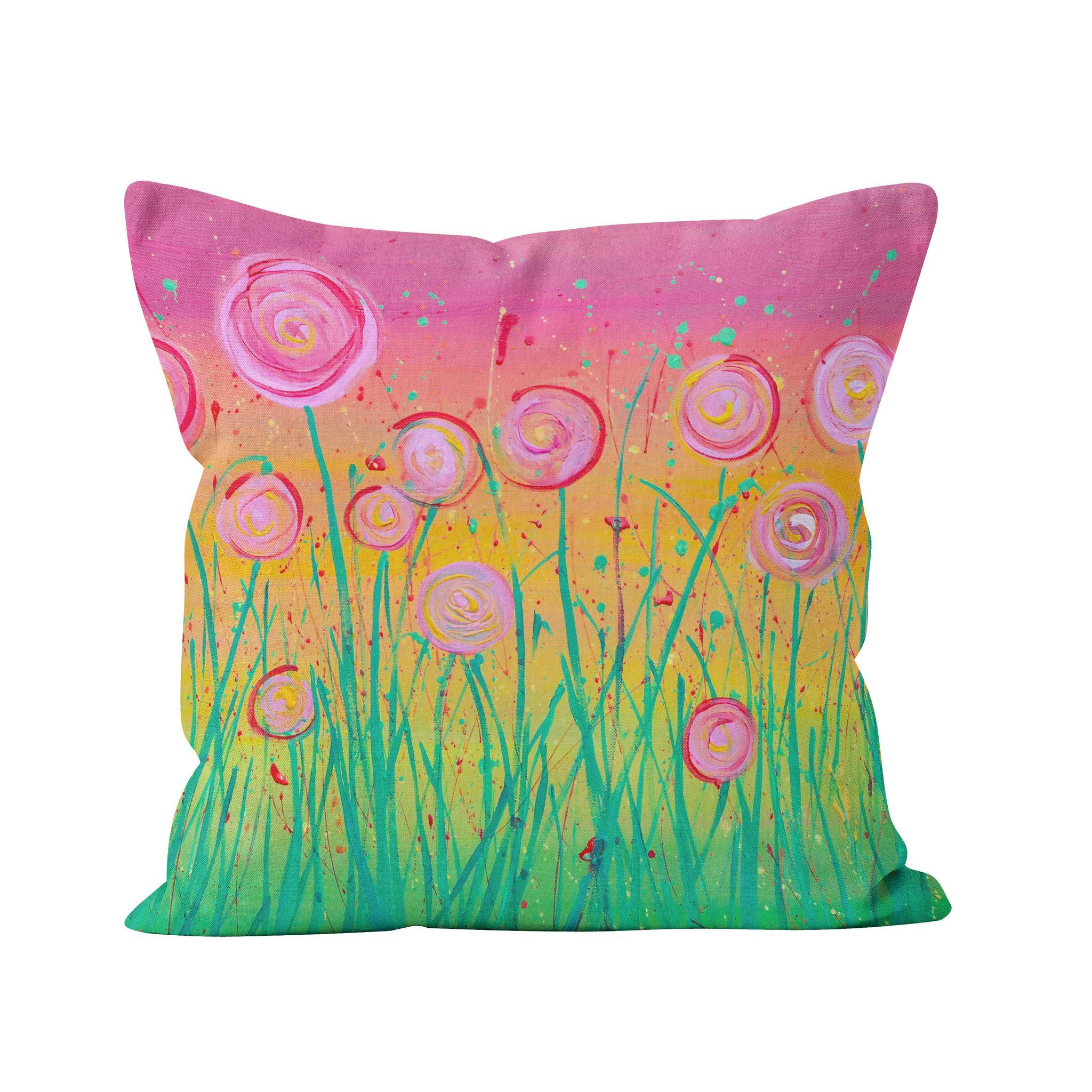 Pink Flowers Pillow - Louise Mead