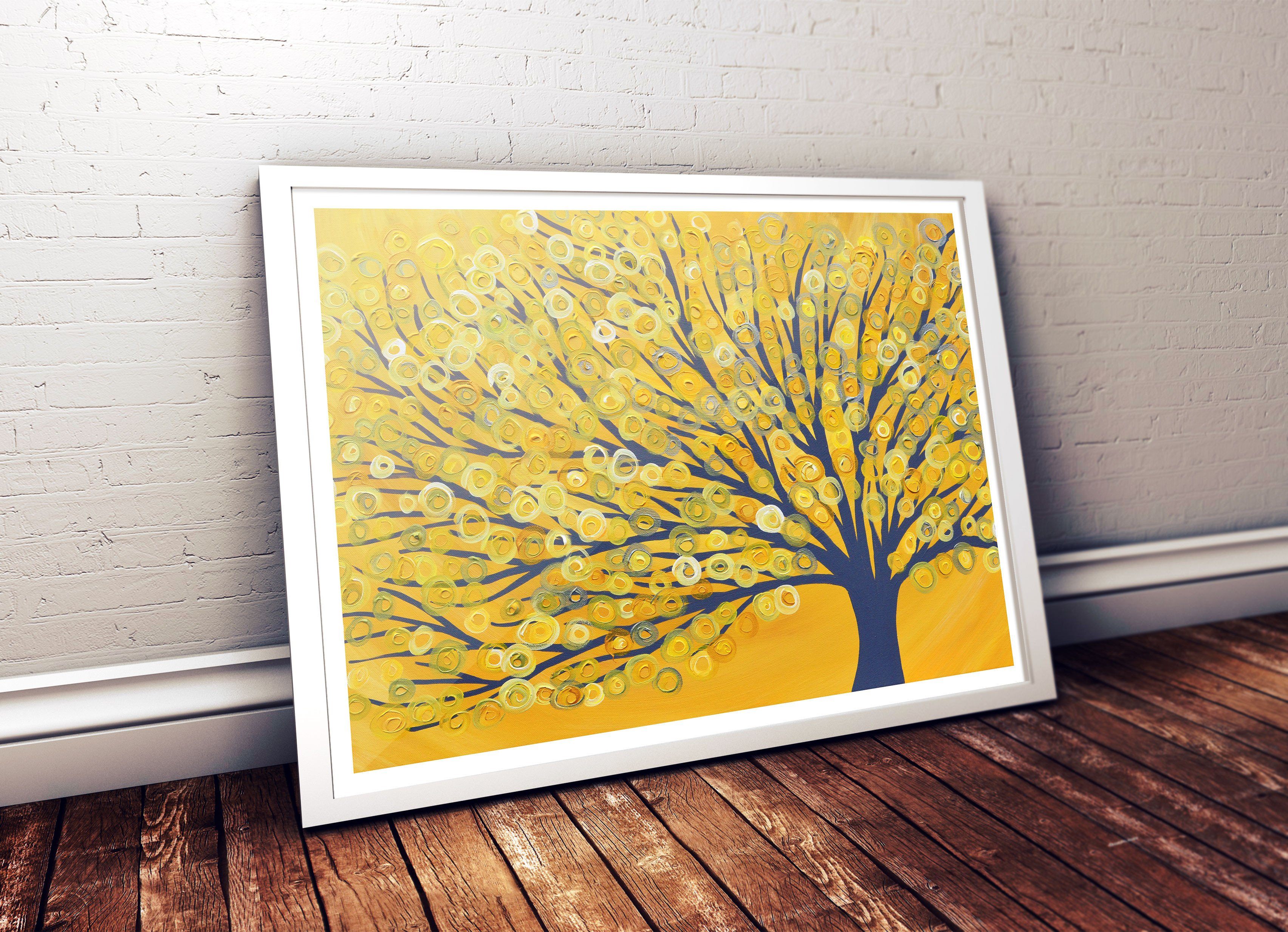 Yellow & Grey Abstract Tree Wall Art Print - Louise Mead