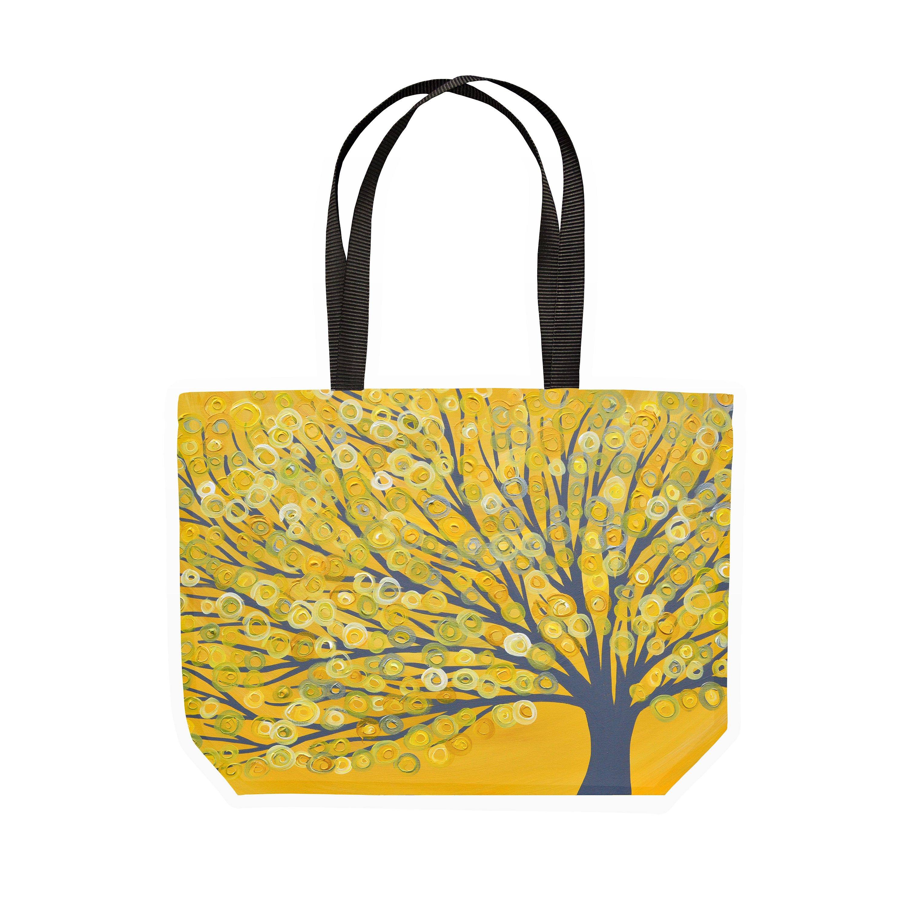 Yellow & Grey Tree Canvas Tote - Louise Mead