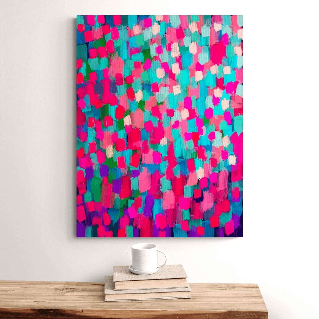 'Confetti' Colourful Abstract Impressionist Pink & Blue Canvas Print