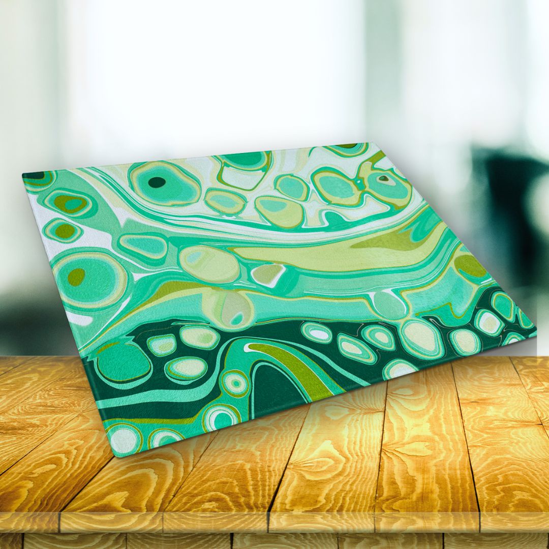 Colourful green glass chopping board from artist Louise Mead