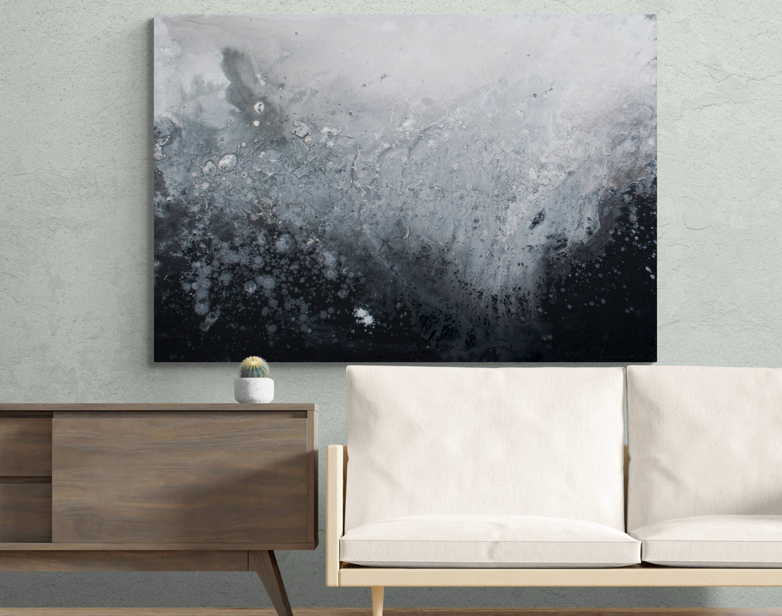 Waves at Dusk Monochrome Black and White Grey Gray Fluid Art Extra Large Minimalist Canvas Print.jpg