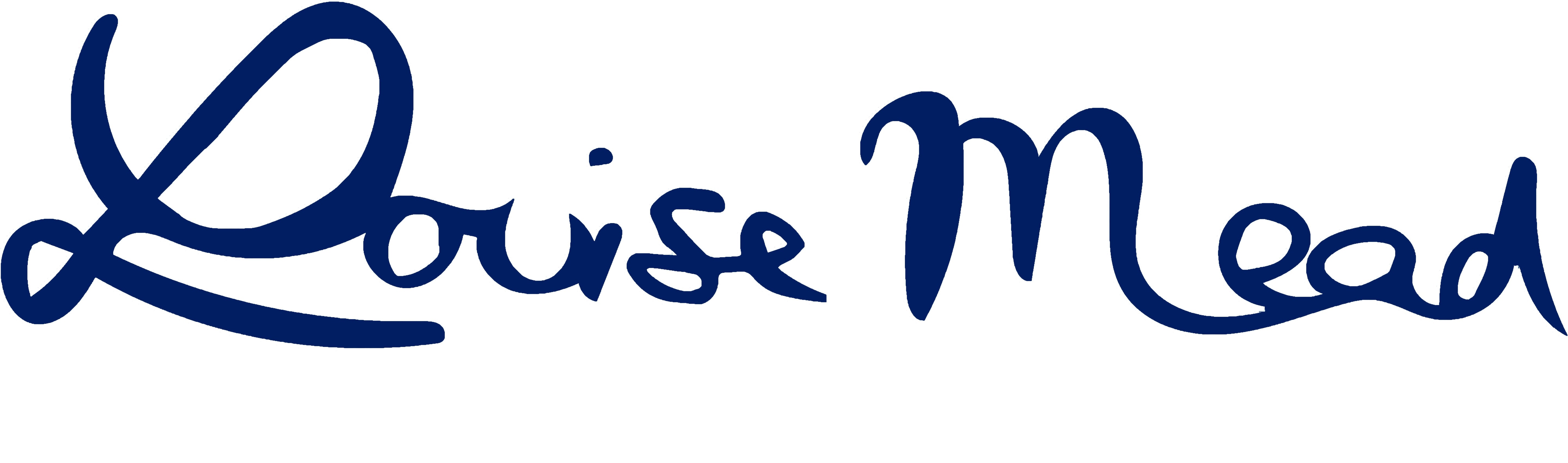 Dark blue logo featuring the Louise Mead signature