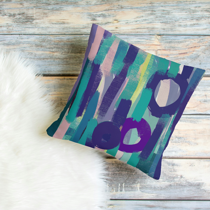 Playful Promise Blue Abstract Square Cushion