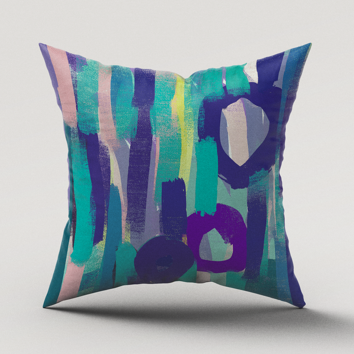 Playful Promise Blue Abstract Square Cushion