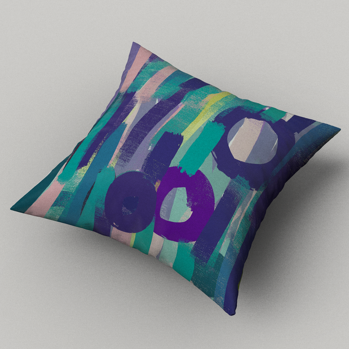 Playful Promise Blue Abstract Square Cushion