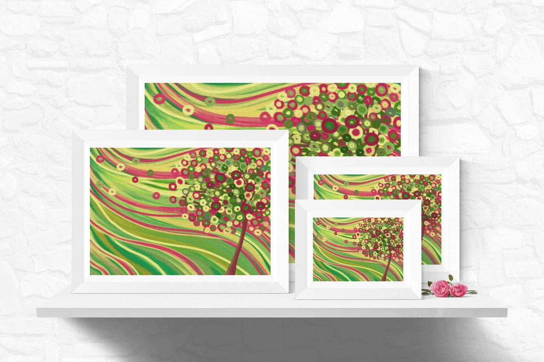 'In Spring' Green & Pink Tree Wall Art Print - Louise Mead