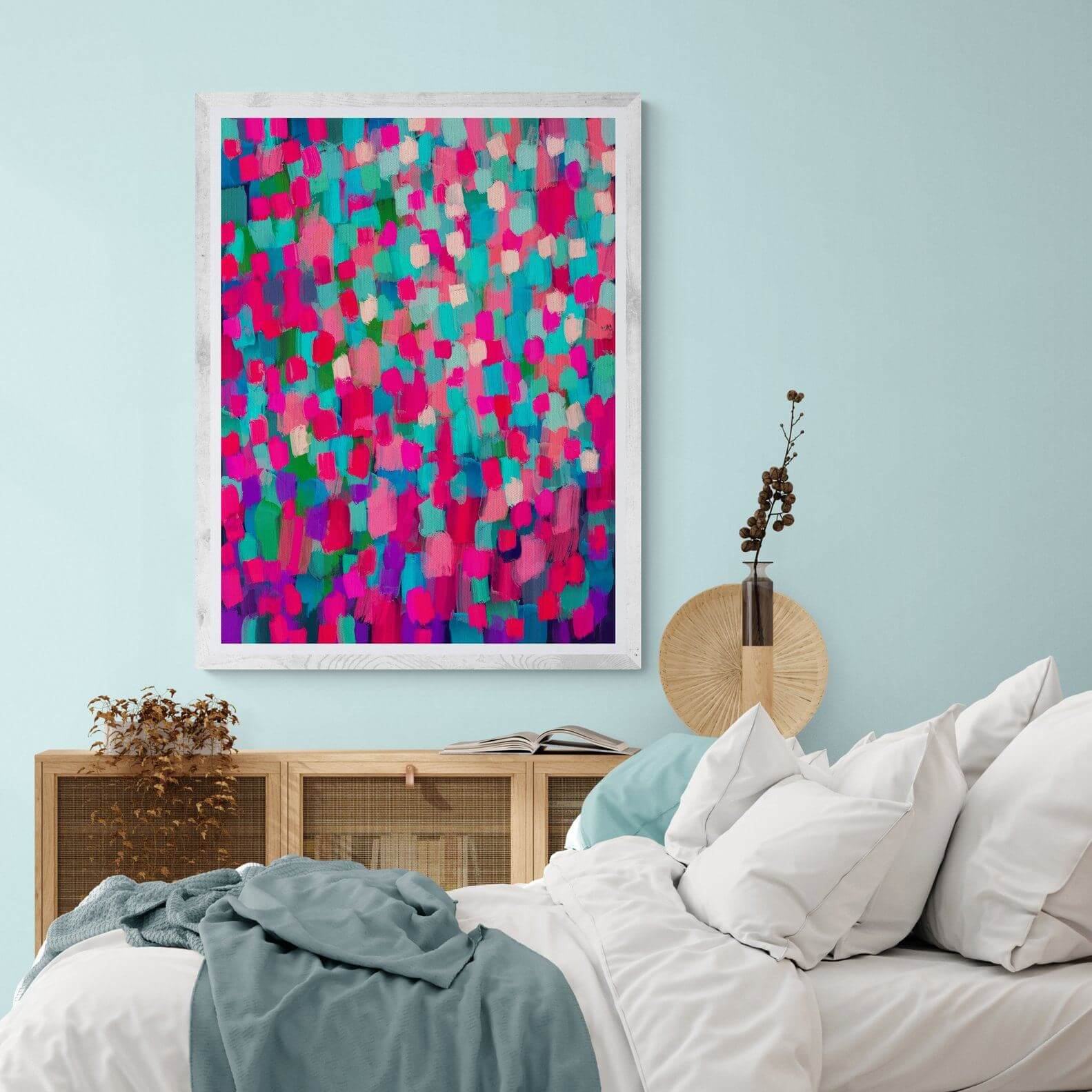 'Confetti' Impressionist Pink & Blue Print | Wall Art Print | Louise Mead