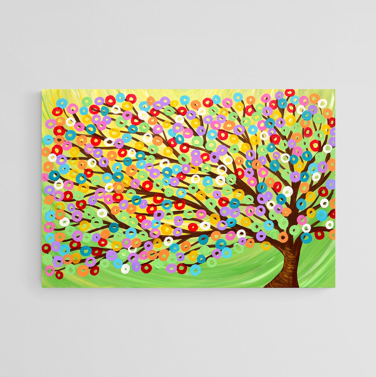 Bright Green Rainbow Tree Canvas Print on Plain Wall