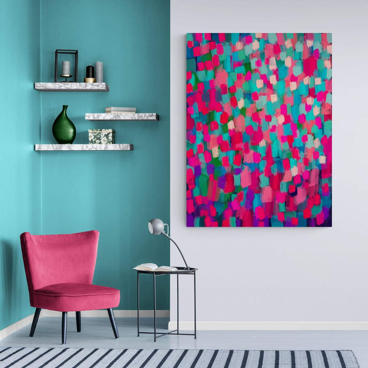 'Confetti' Colourful Abstract Impressionist Pink & Blue Canvas Print | Canvas Print | Louise Mead