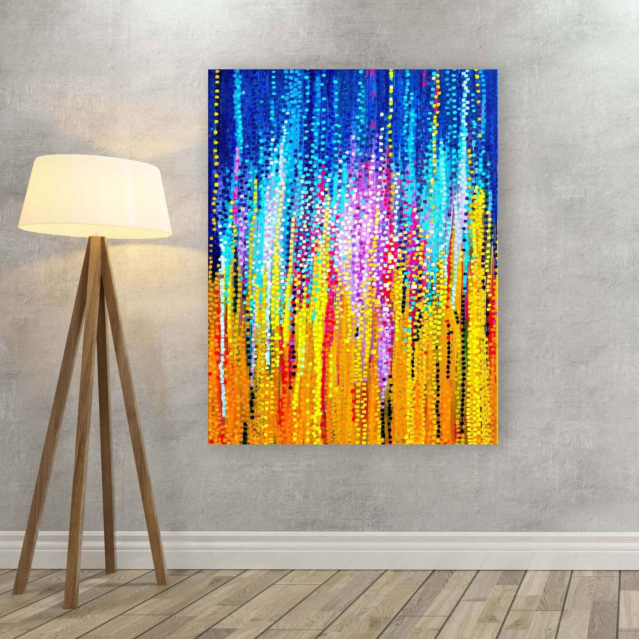 'City Lights' Impressionist Yellow & Blue Print on Canvas | Canvas Print | Louise Mead