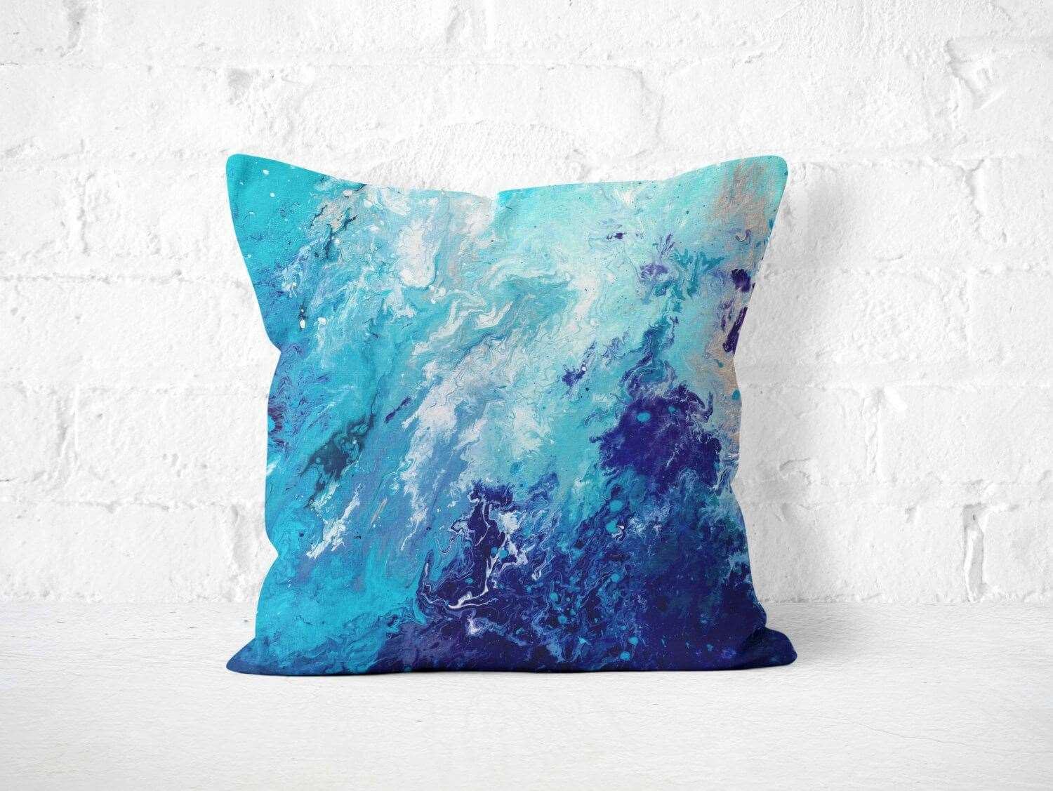 'Drift Away' Blue Square Pillow - Louise Mead