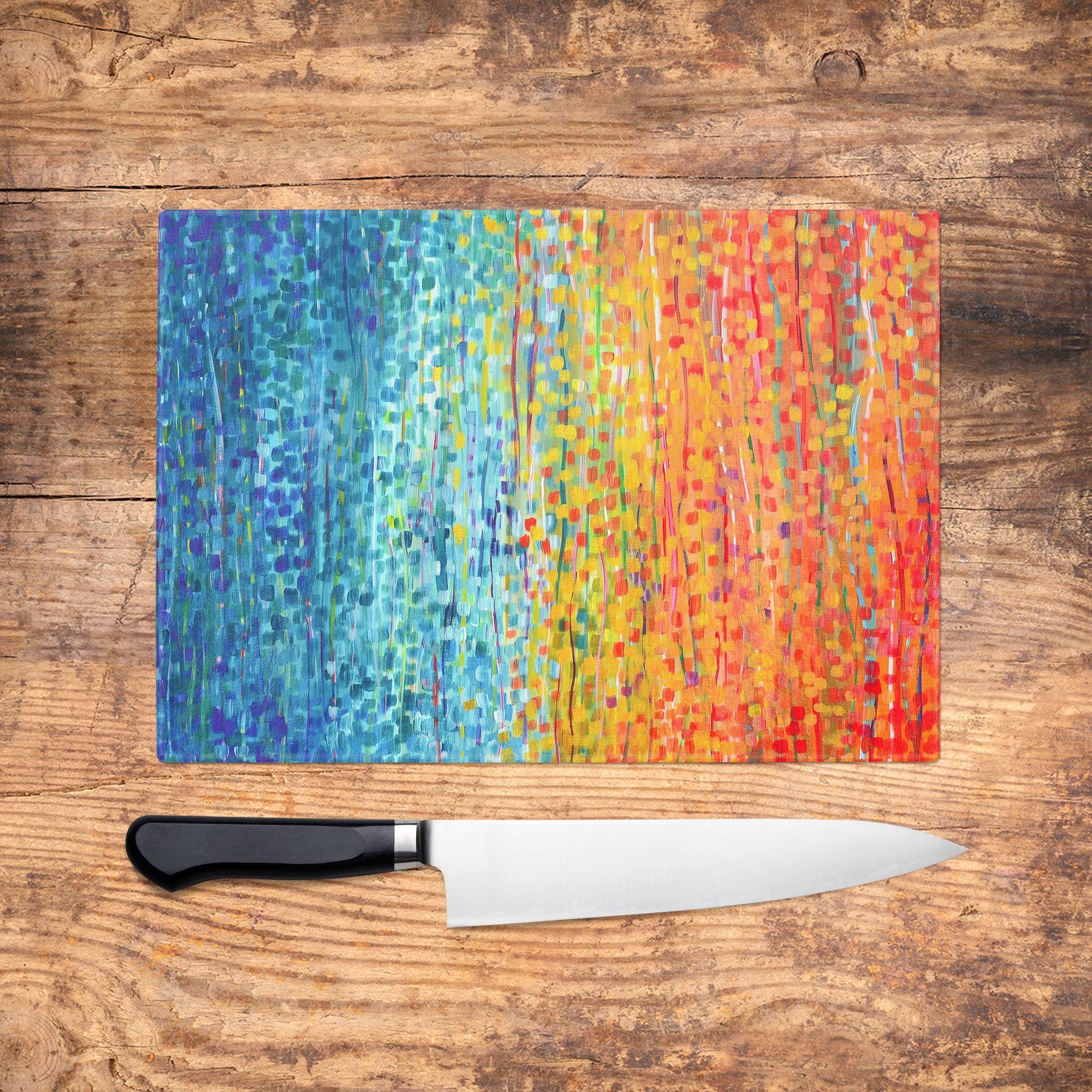 Turquoise & Orange Glass Chopping Board - Louise Mead