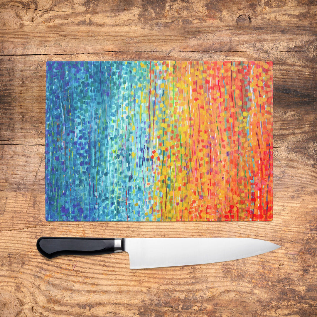 Turquoise & Orange Glass Chopping Board - Louise Mead