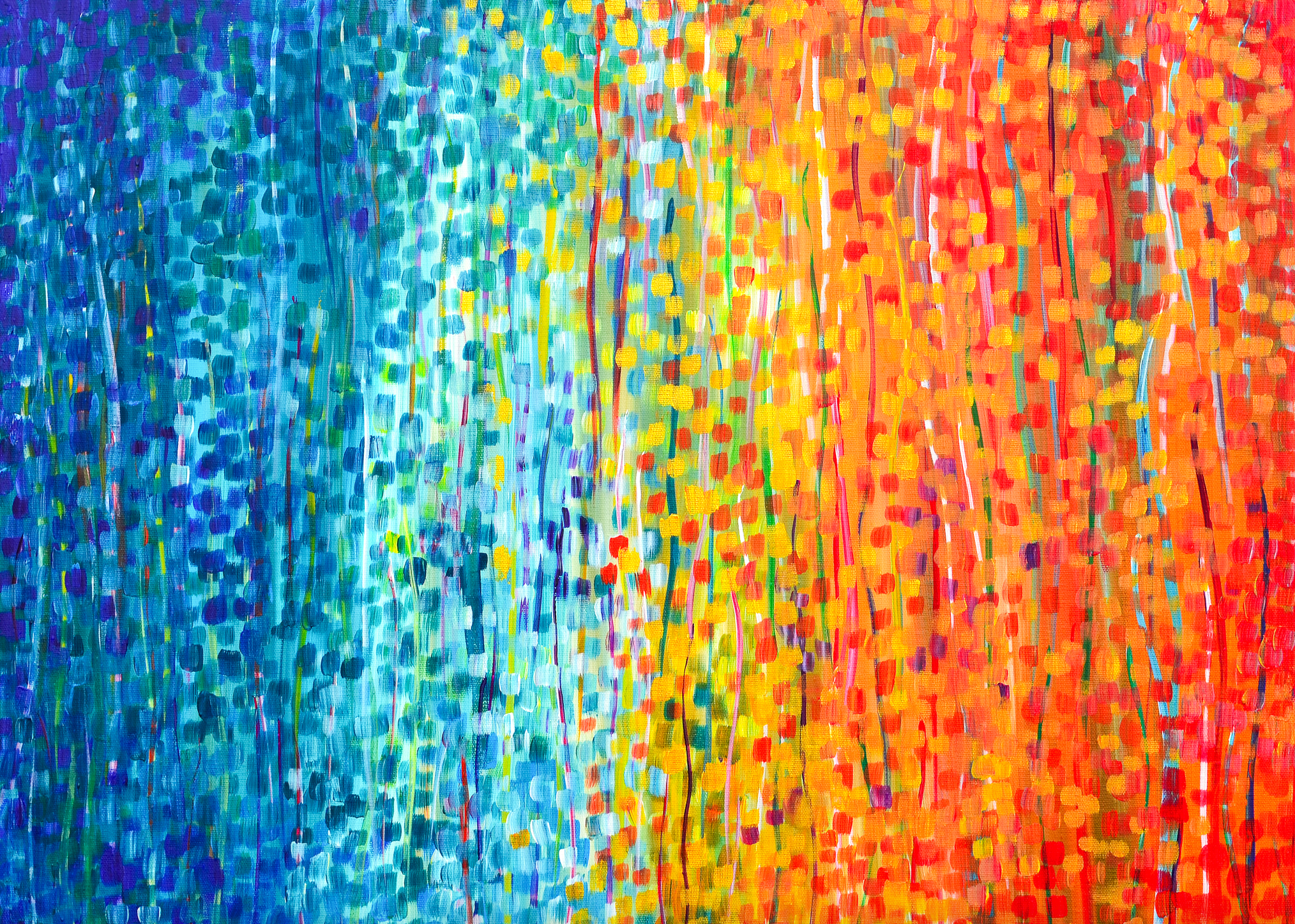 Fiesta Teal Turquoise and Orange Abstract Impressionist Broken Colour Dot Painting by Louise Mead
