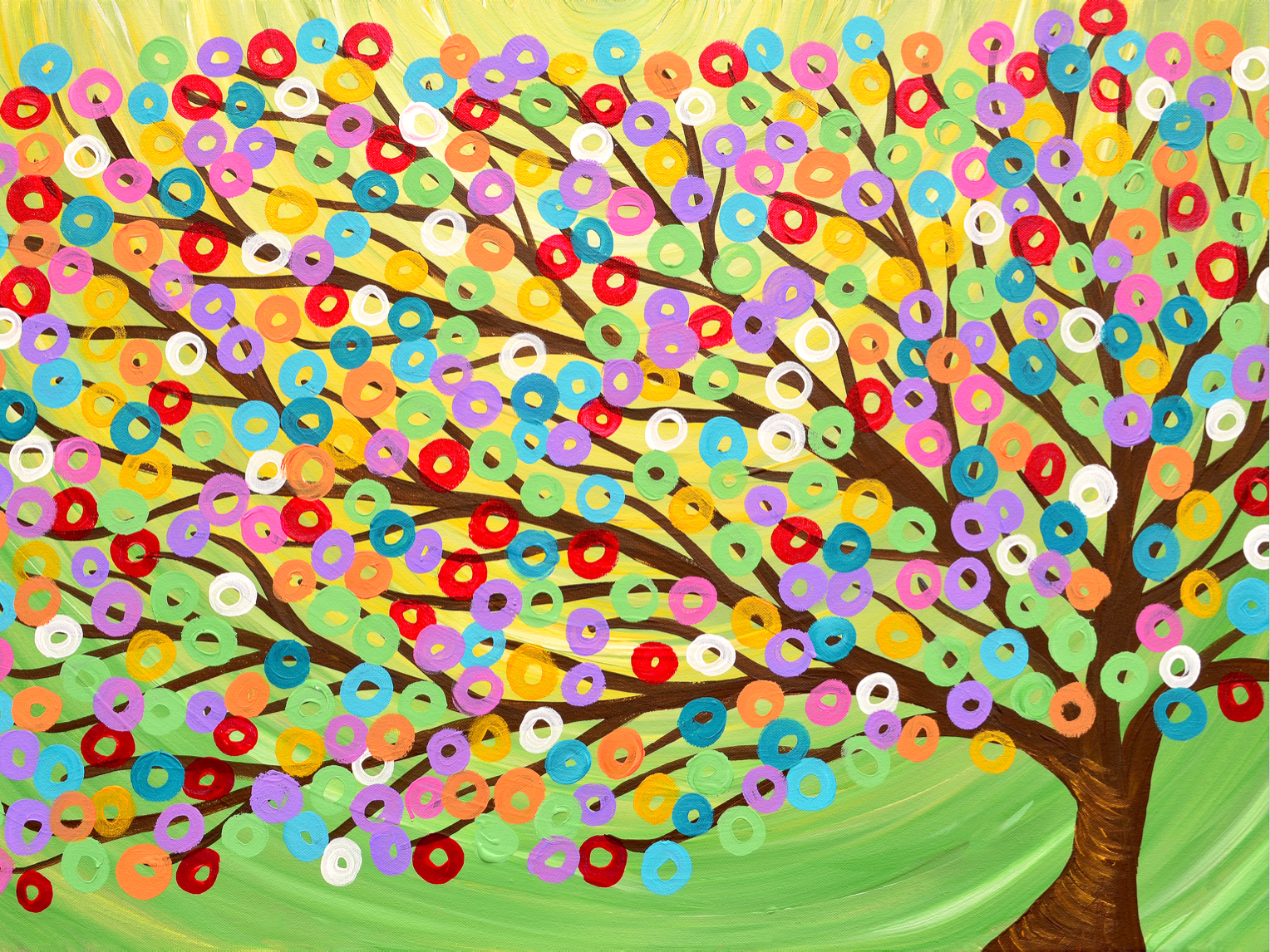 Green Colourful Rainbow Tree Abstract Tree Painting by Louise Mead