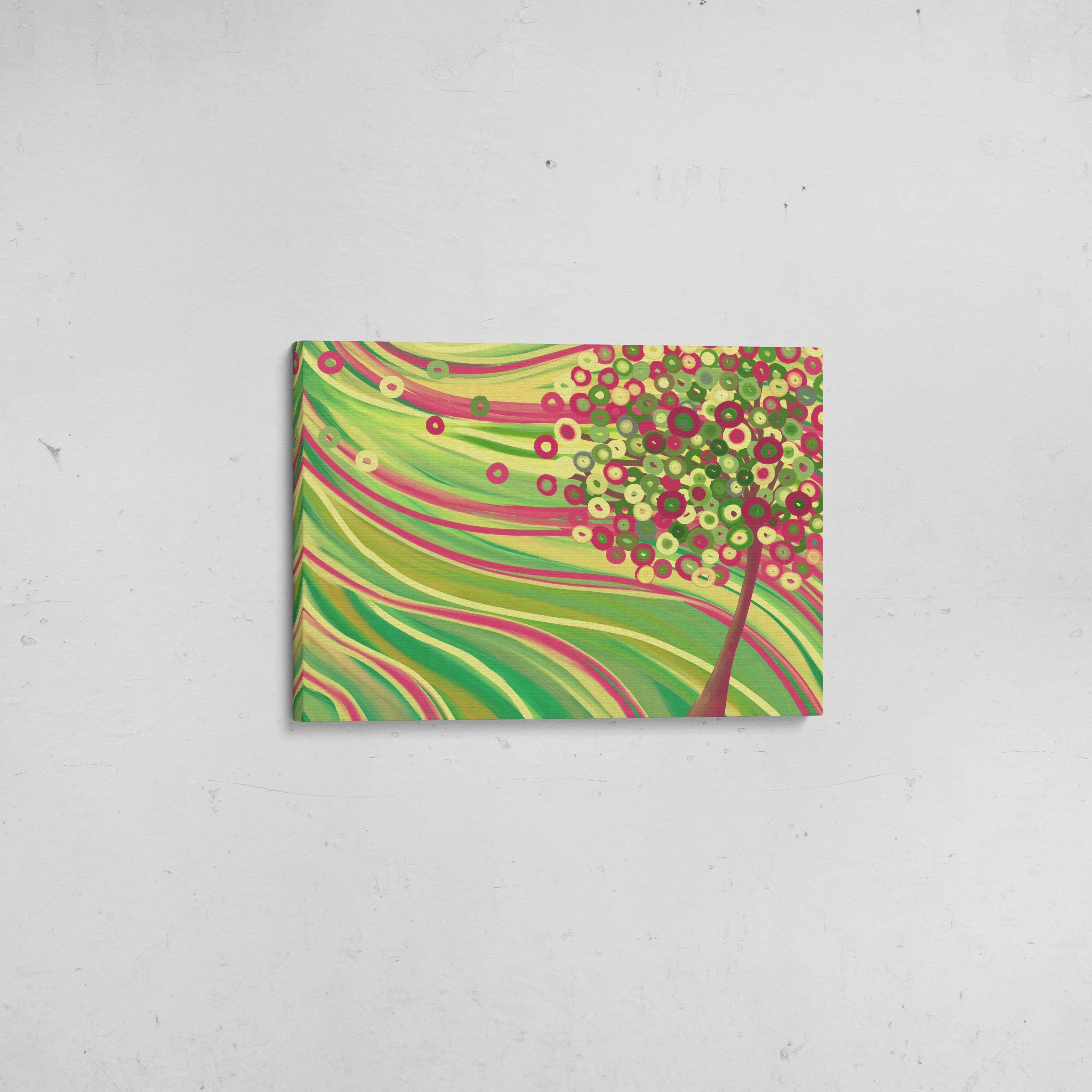 In Spring Green & Pink Tree Canvas Print