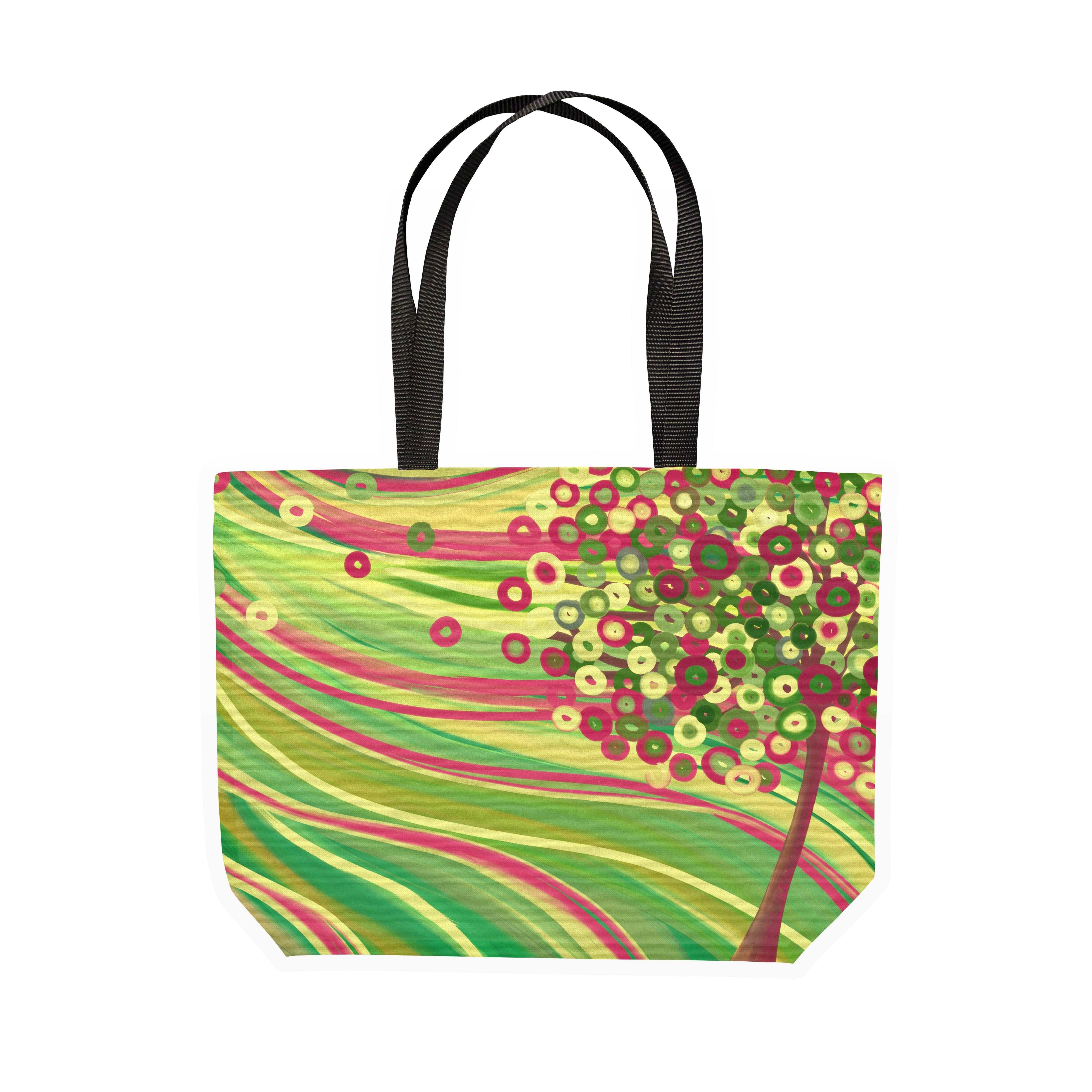In Spring Green & Pink Tree Canvas Tote