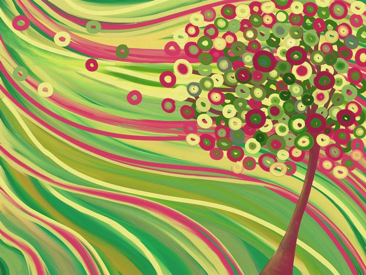 In Spring Green & Pink Tree Canvas Print