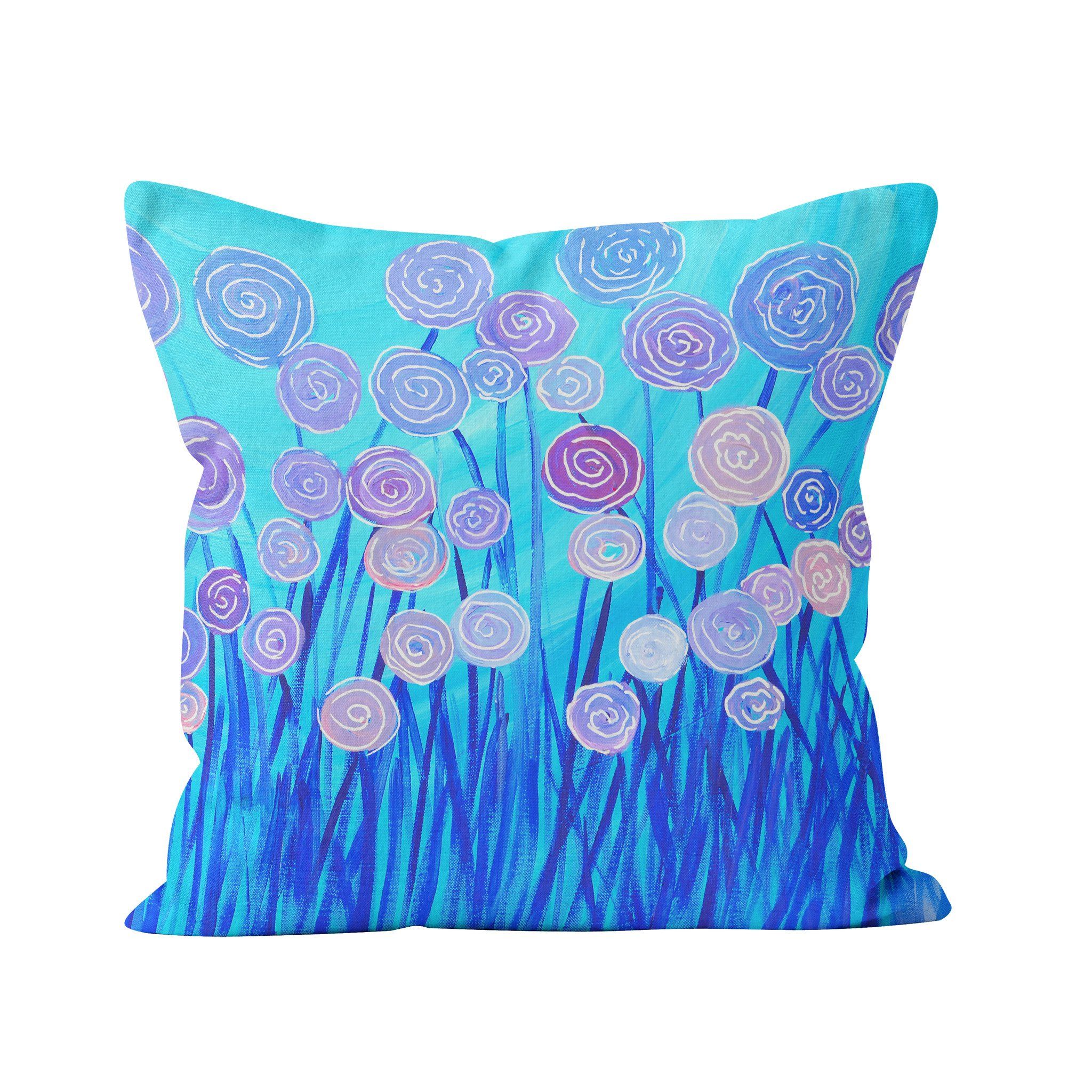 Blue & Purple Flowers Cushion - Louise Mead