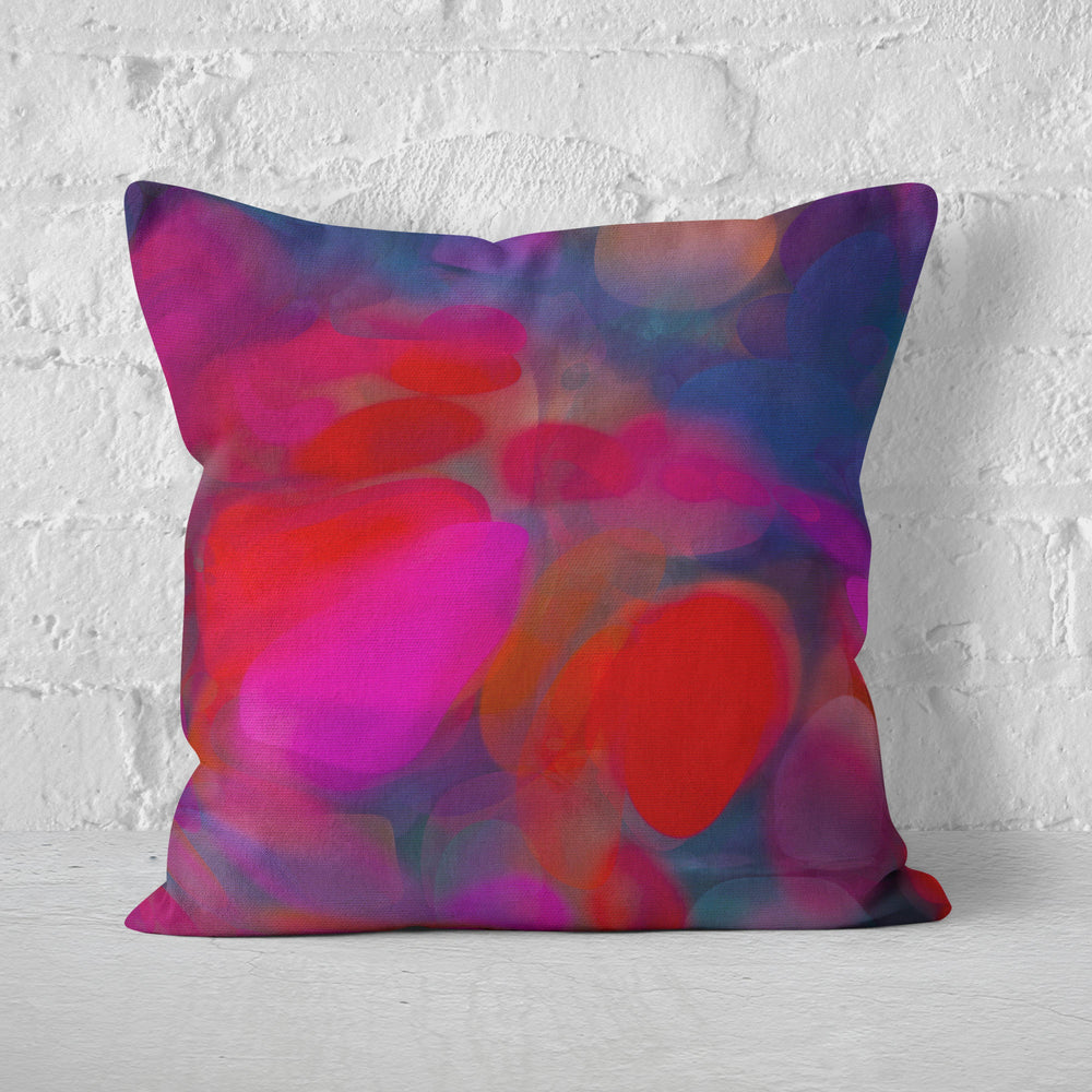 Orbs Blue, Red, & Pink Cushion - Louise Mead