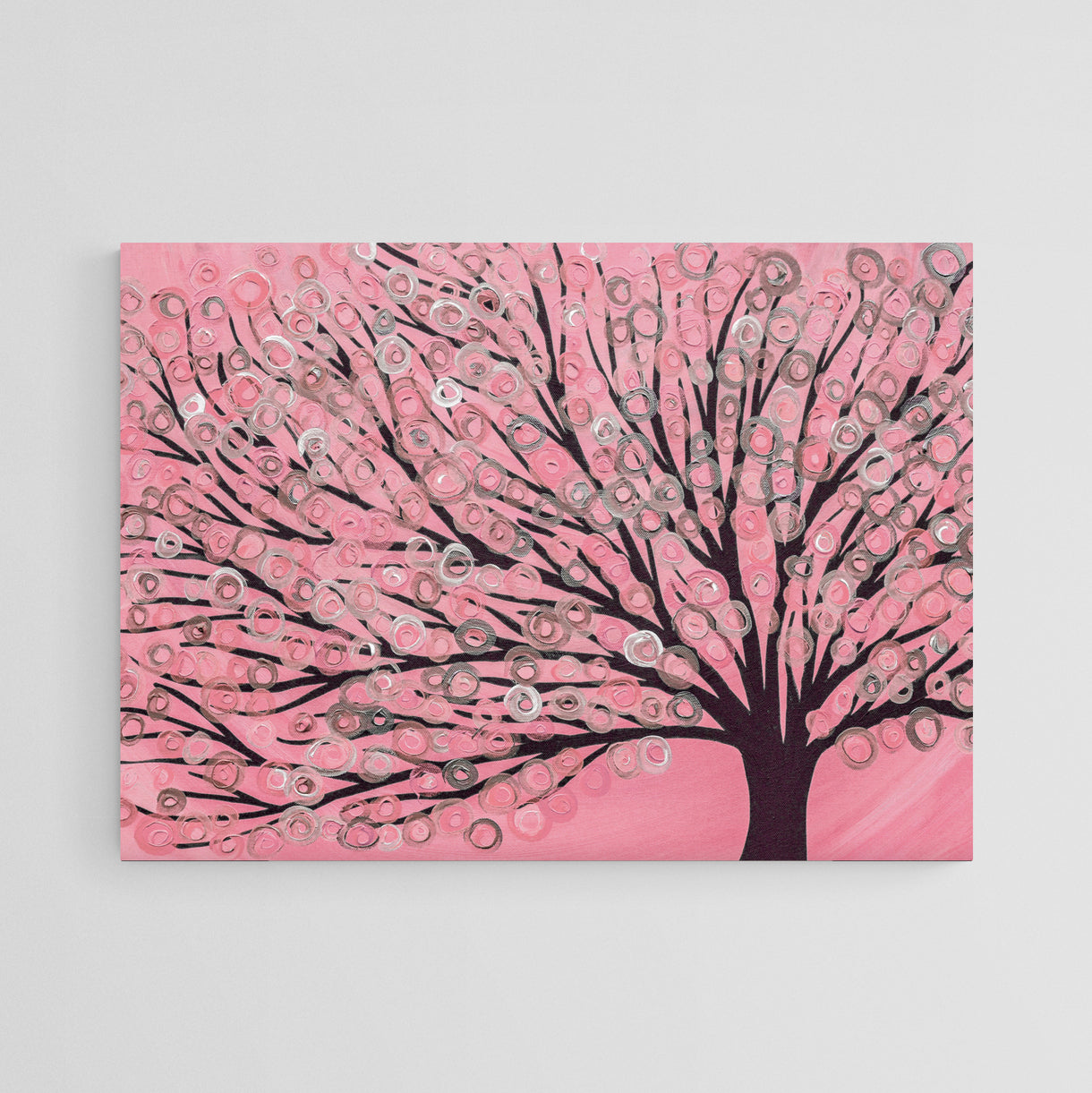 Pastel Pink & Grey Tree Canvas Print of a Painting on a Plain Wall