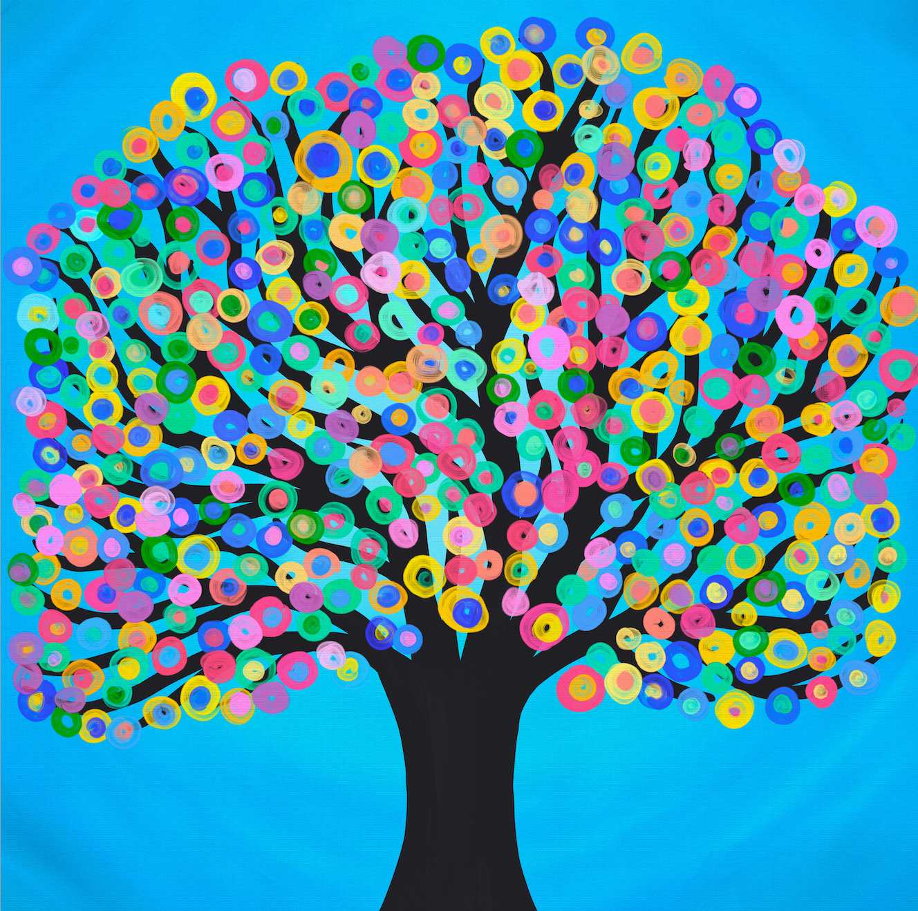 Colourful Blue Tree Square Canvas Print by Louise Mead