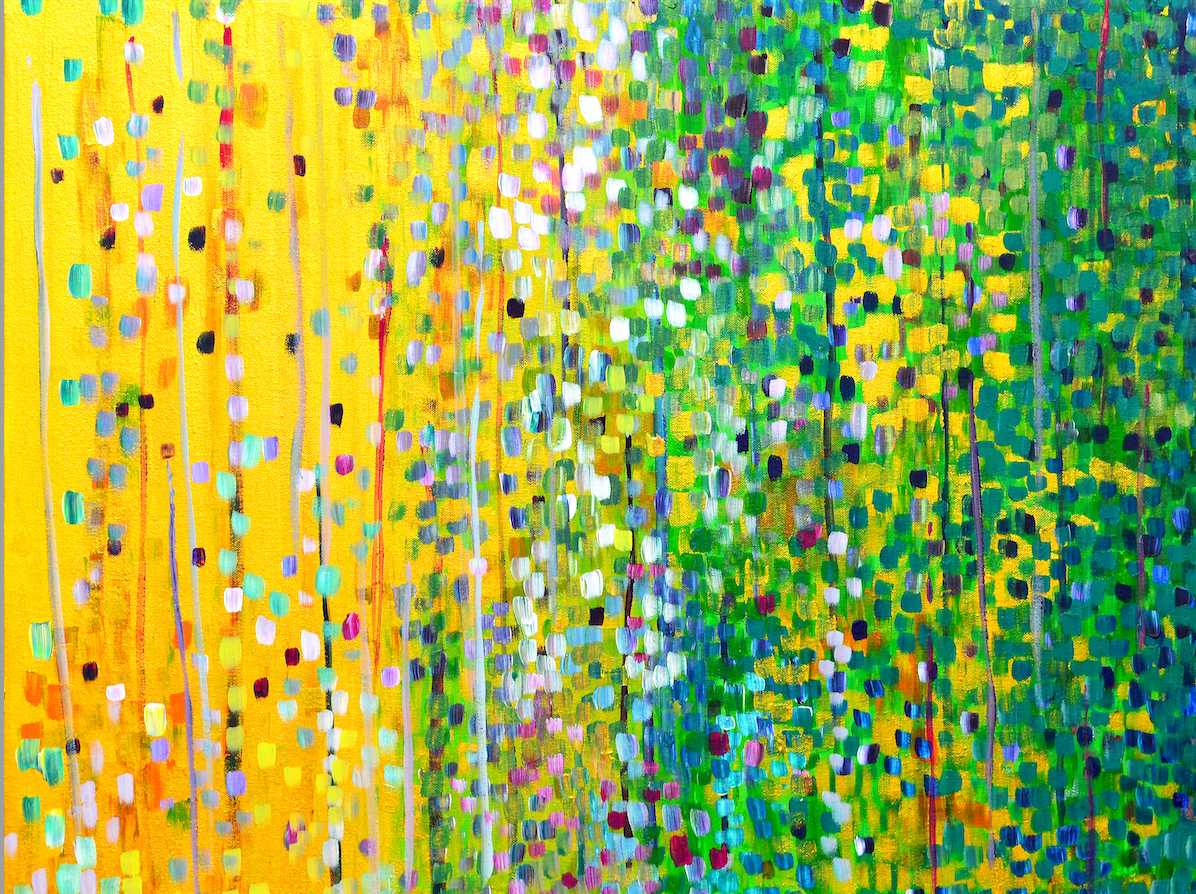 We Plough the Fields Green & Yellow Impressionist Abstract Canvas Print - Louise Mead