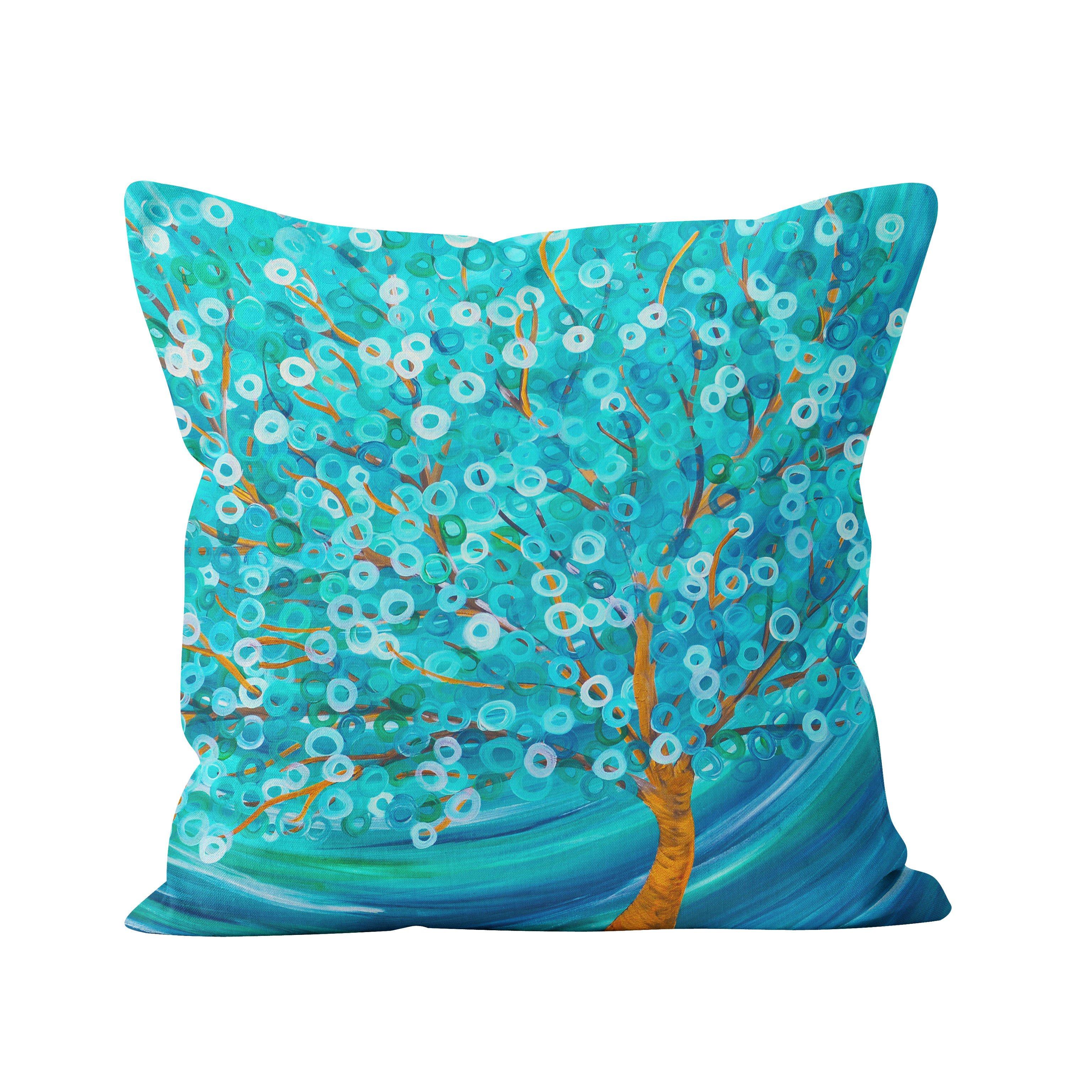 Teal Tree Throw Pillow - Louise Mead