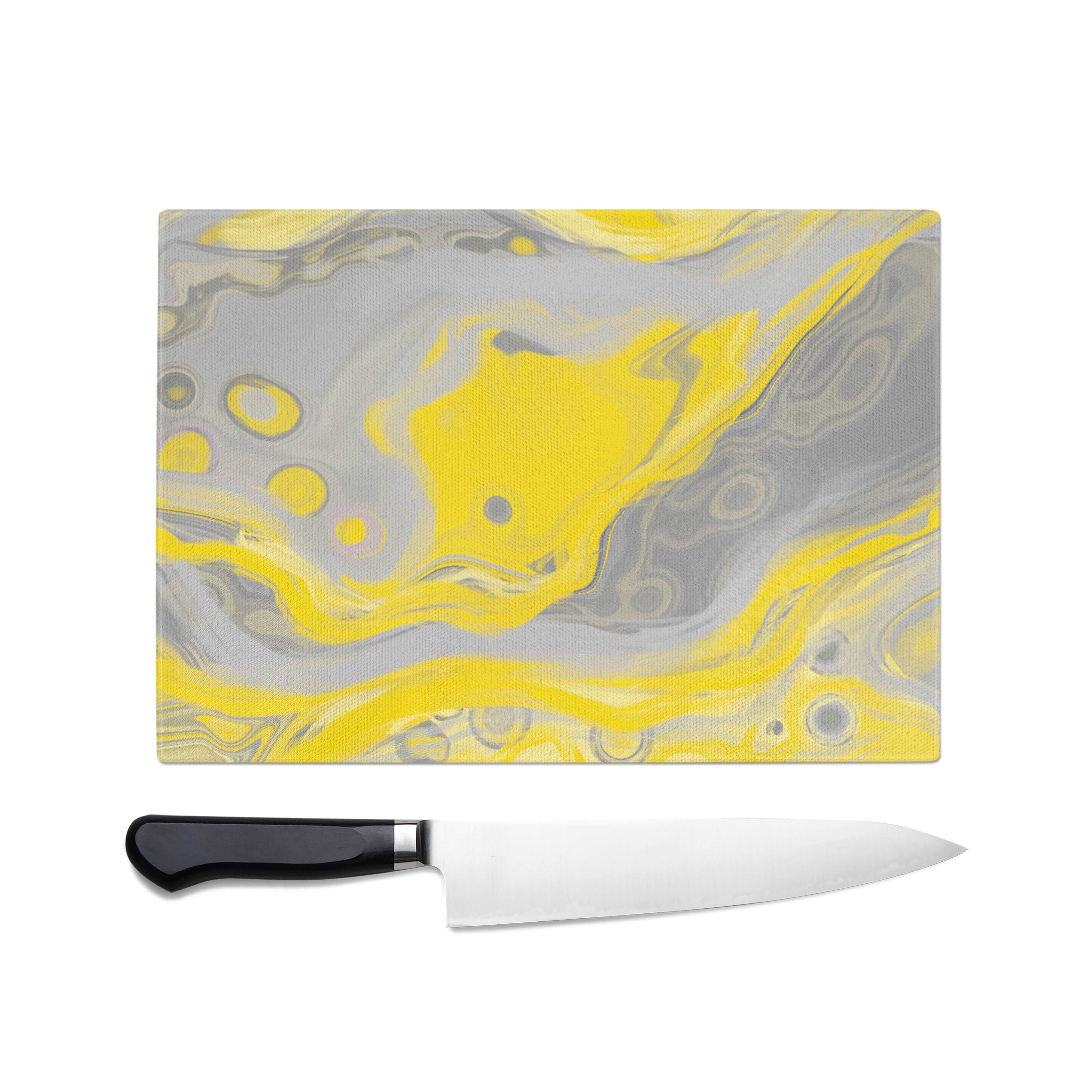 'Zest' Yellow & Grey Glass Chopping Board