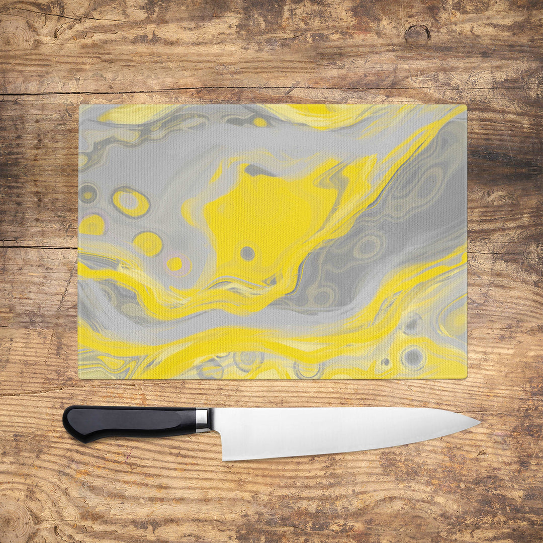 'Zest' Yellow & Grey Glass Chopping Board