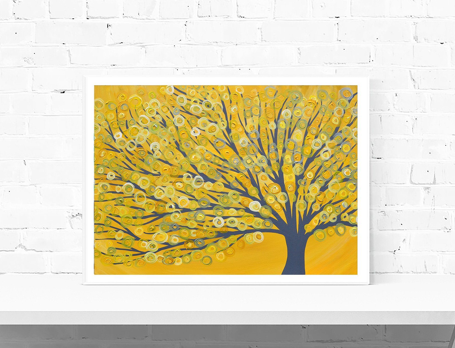 Yellow & Grey Abstract Tree Wall Art Print - Louise Mead