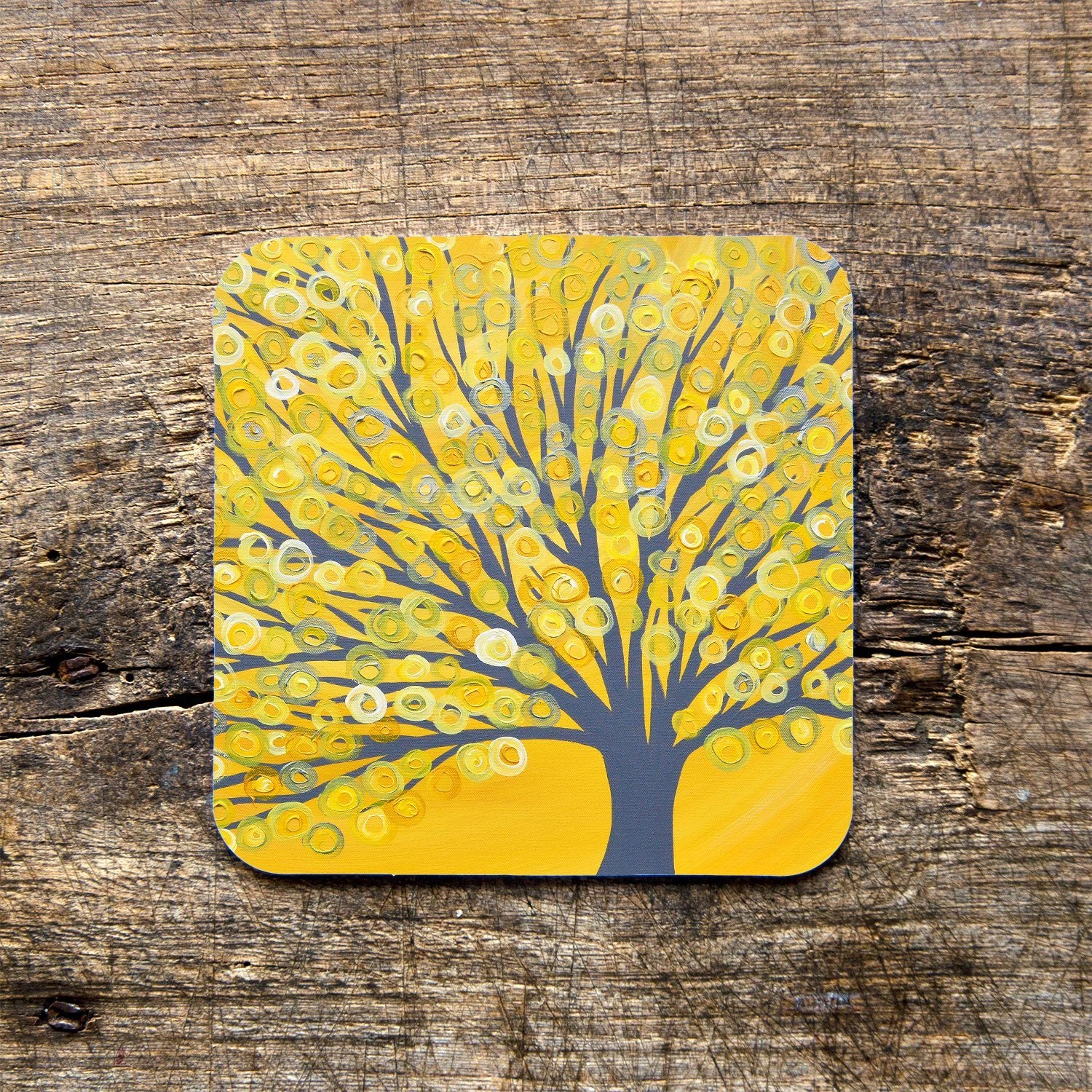 Yellow & Grey Tree Coaster - Louise Mead
