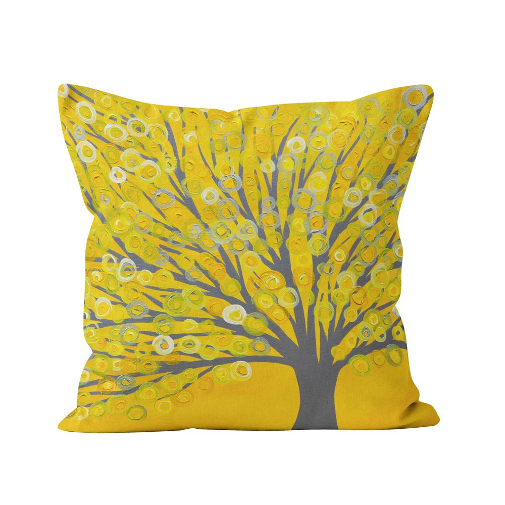 Yellow & grey tree cushion.  