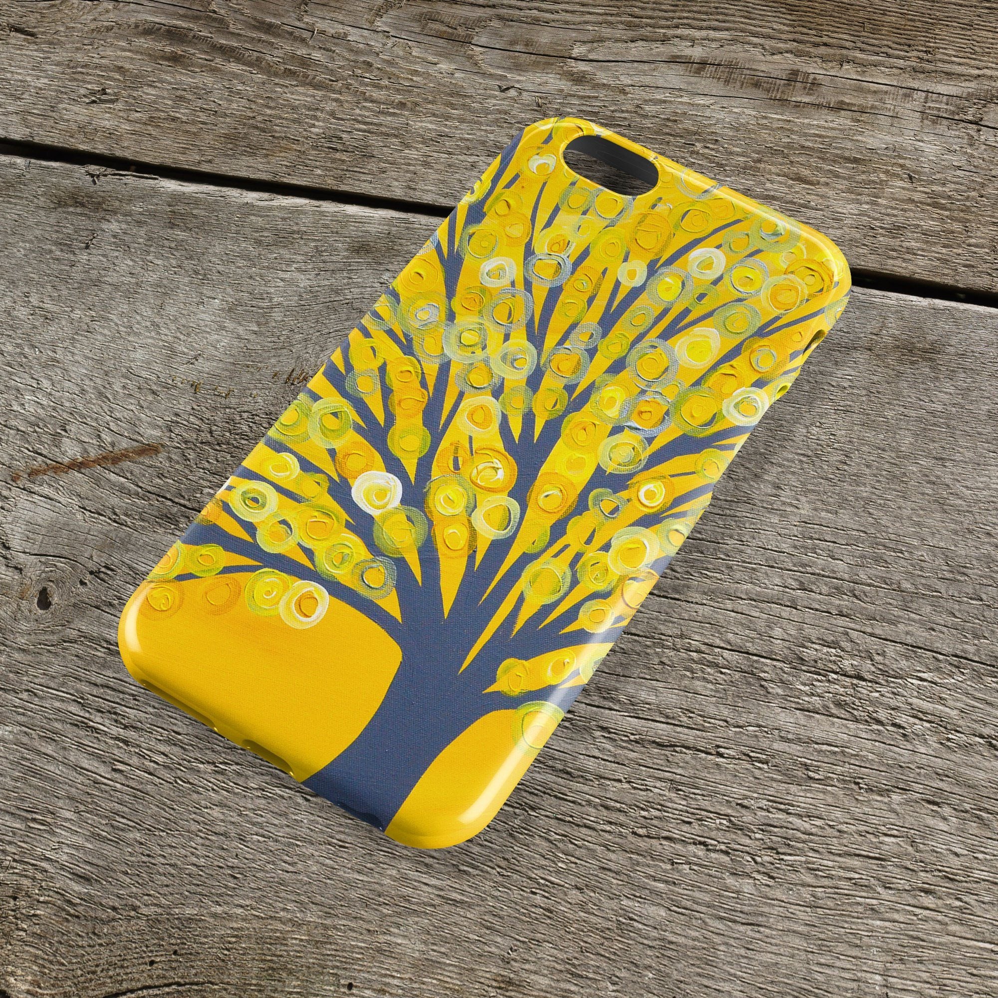 Yellow & Grey Tree iPhone Case