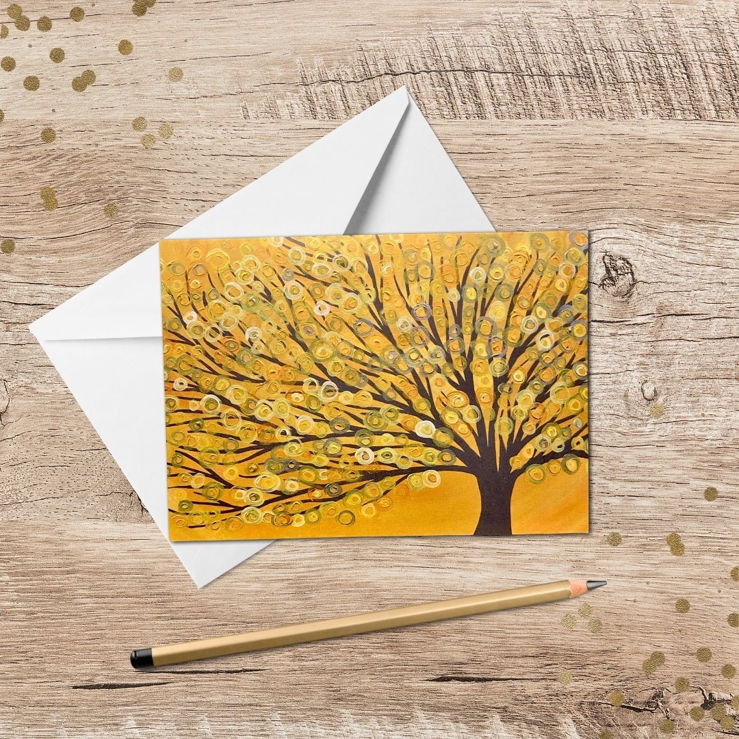 Yellow & Grey Tree Greeting Card - Louise Mead