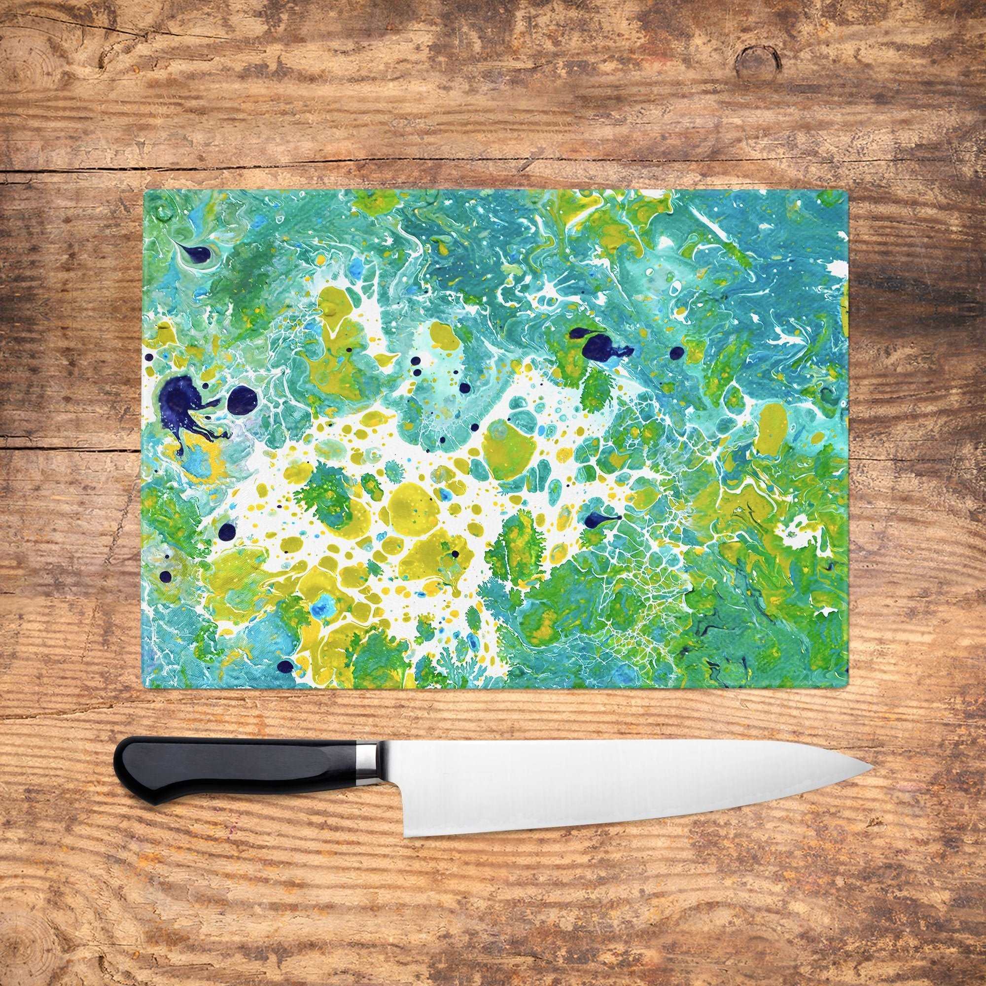 Green Abstract Glass Chopping Board - Louise Mead
