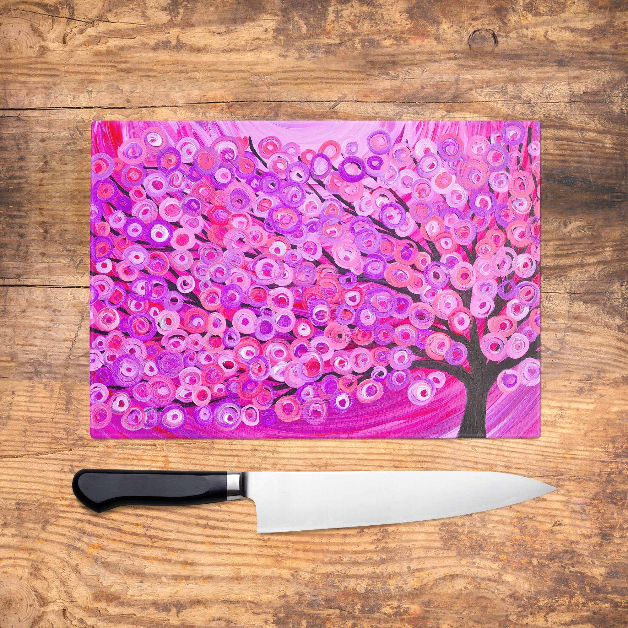 Raspberry Tree Glass Chopping Board - Louise Mead