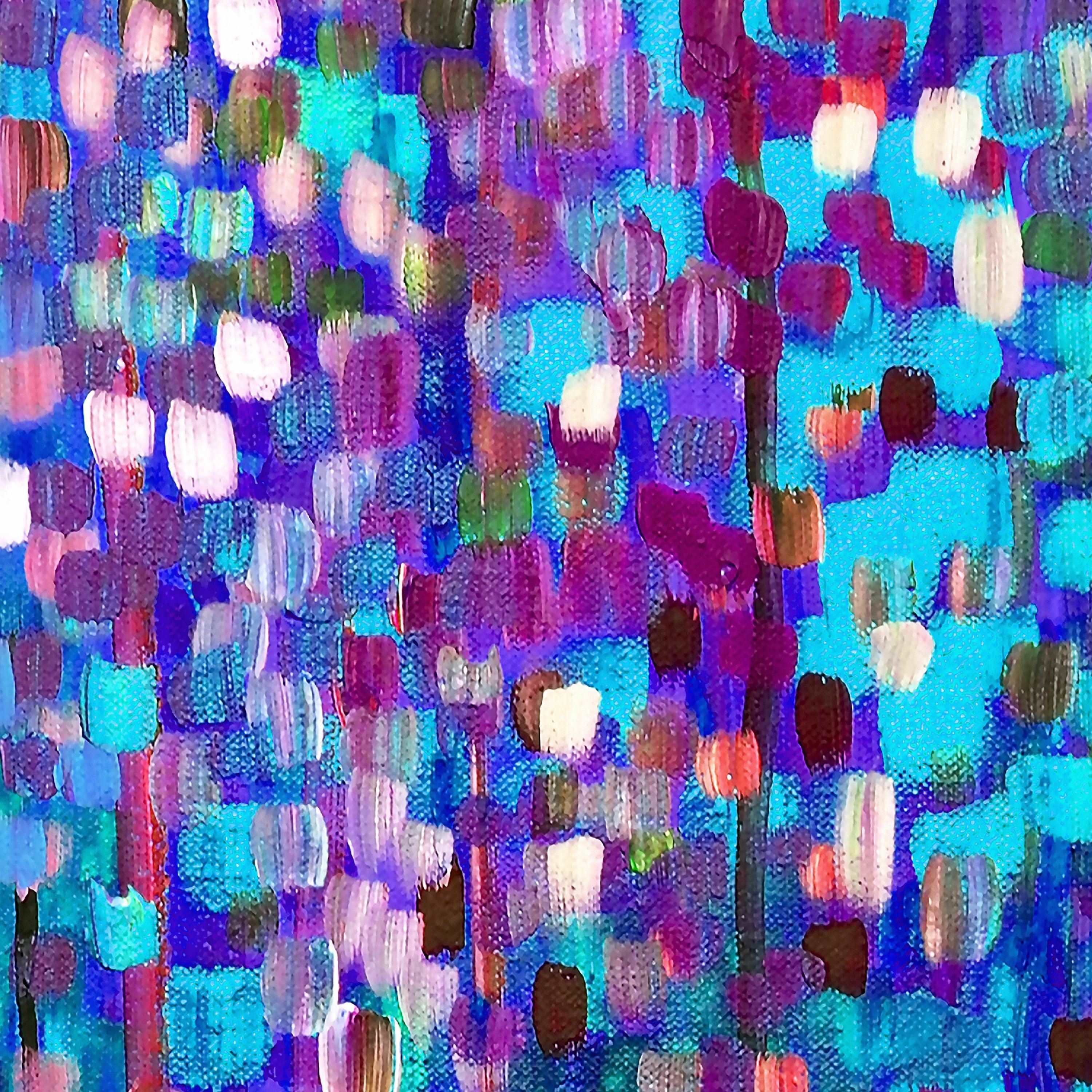 Close up of blue &amp; purple print by Louise Mead