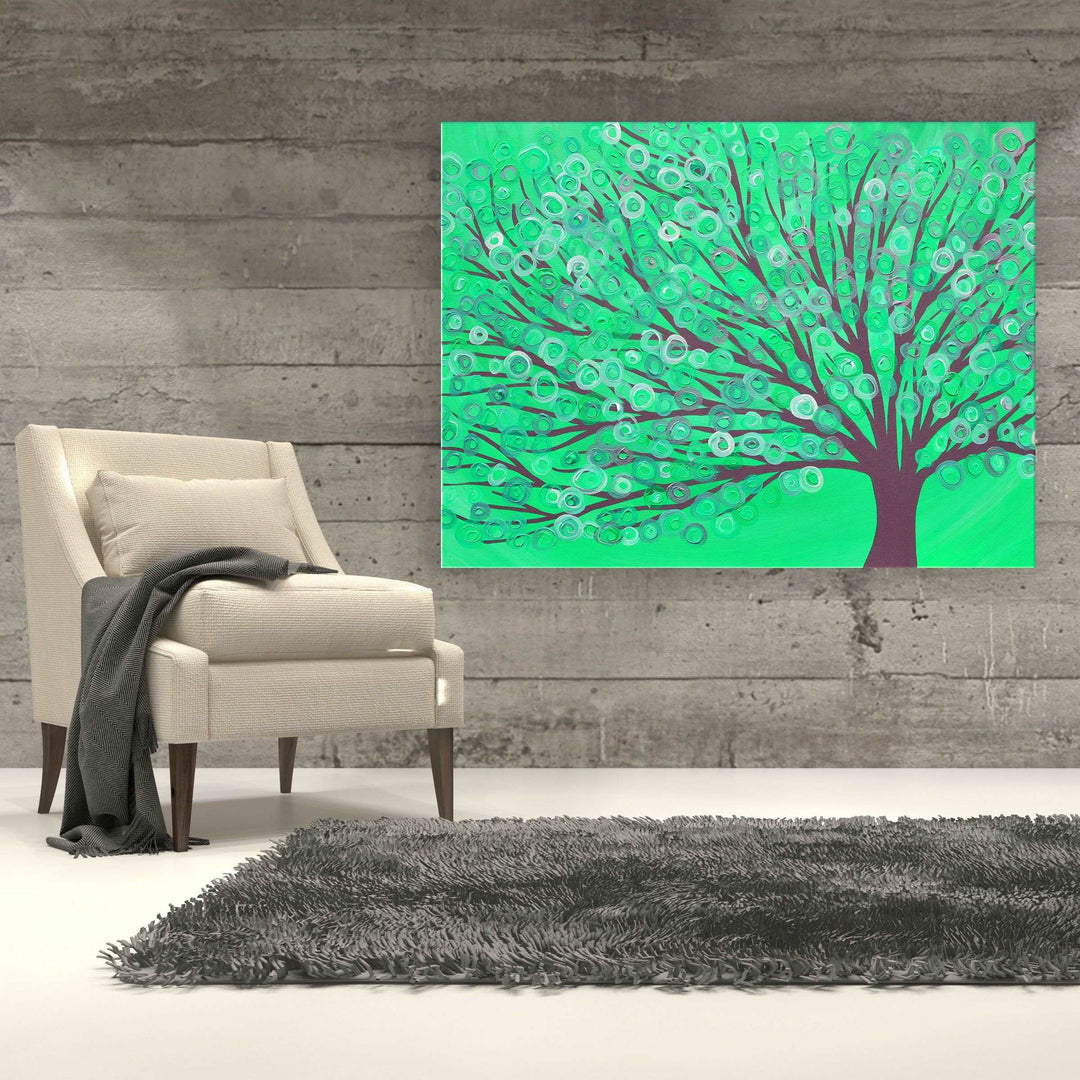 Green & Grey Tree Canvas Print - Louise Mead