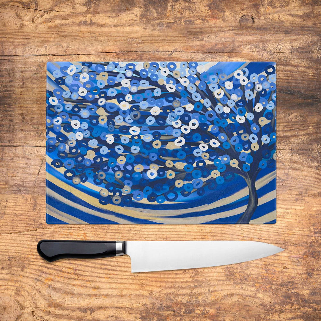 Blue Tree Glass Chopping Board - Louise Mead