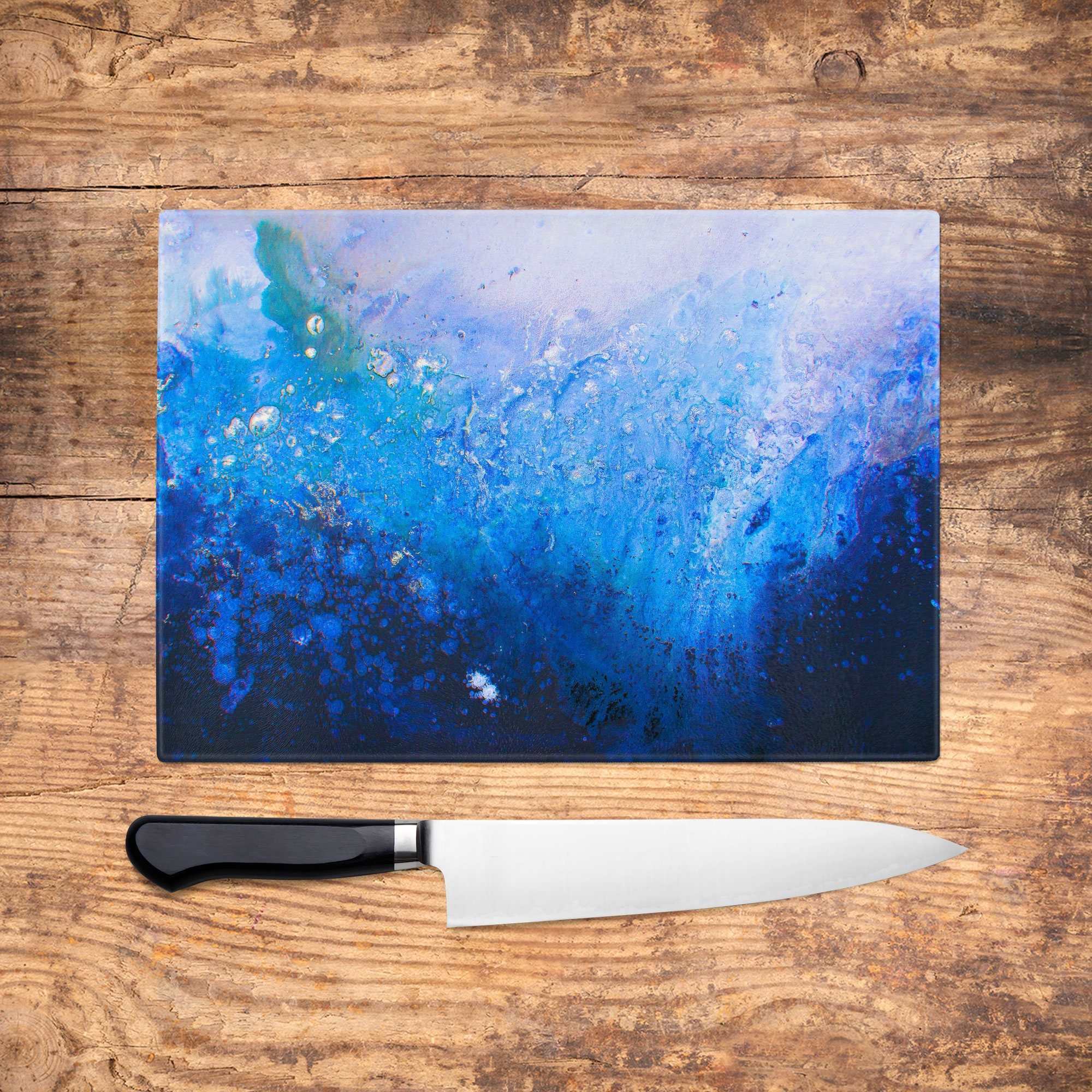 Blue Abstract Glass Chopping Board - Louise Mead