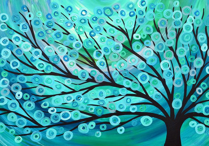 Teal & Turquoise Tree Wall Art Print - Louise Mead