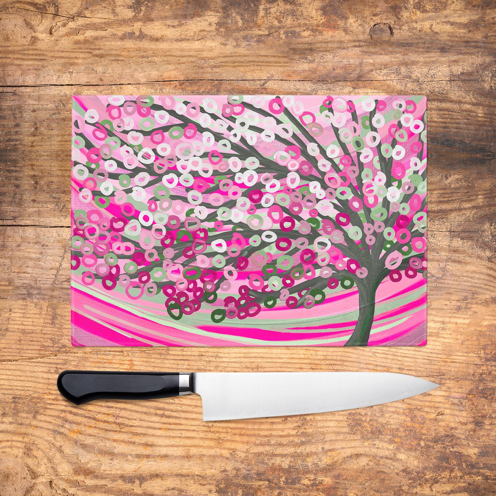 Pink & Sage Glass Chopping Board - Louise Mead