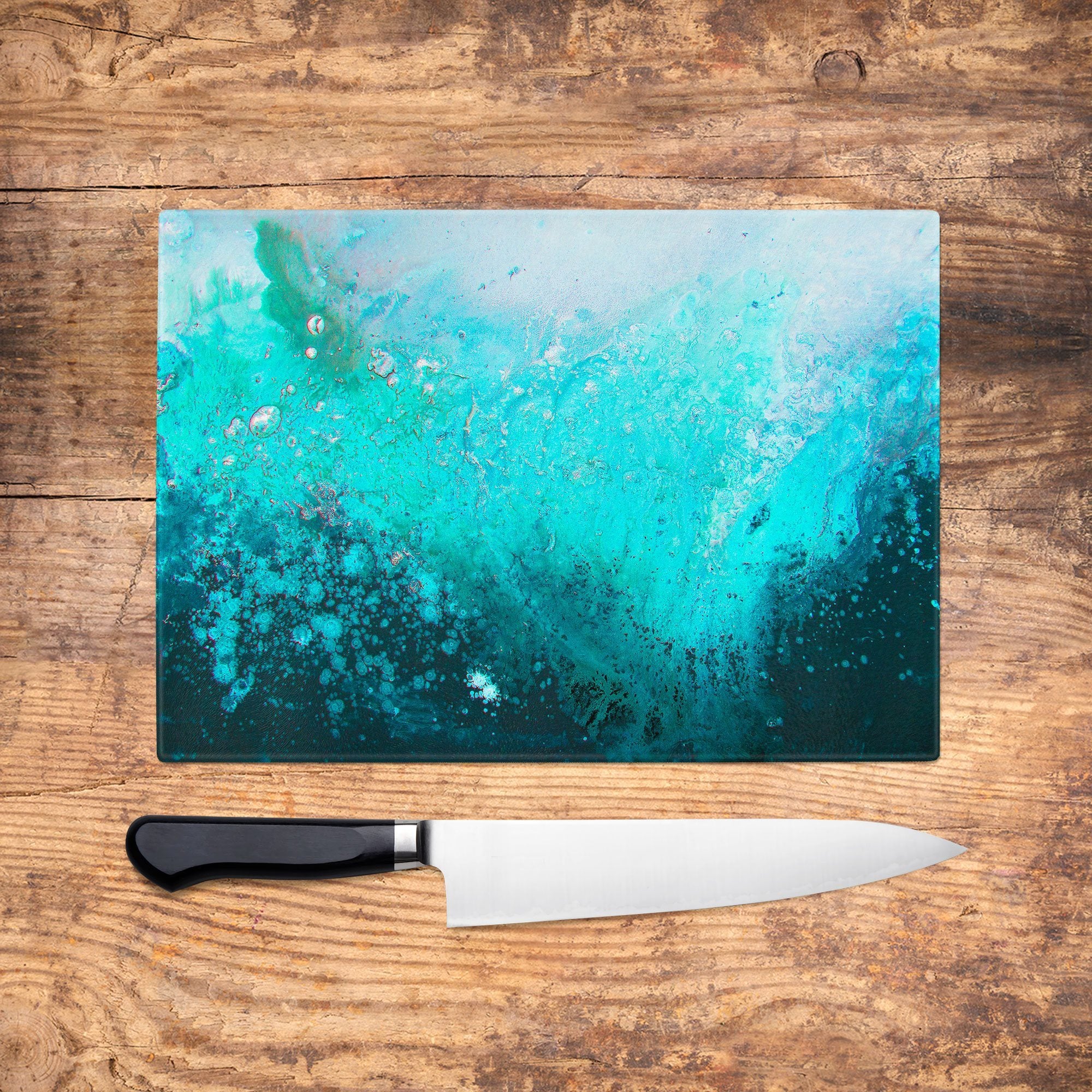 Teal Abstract Glass Chopping Board - Louise Mead