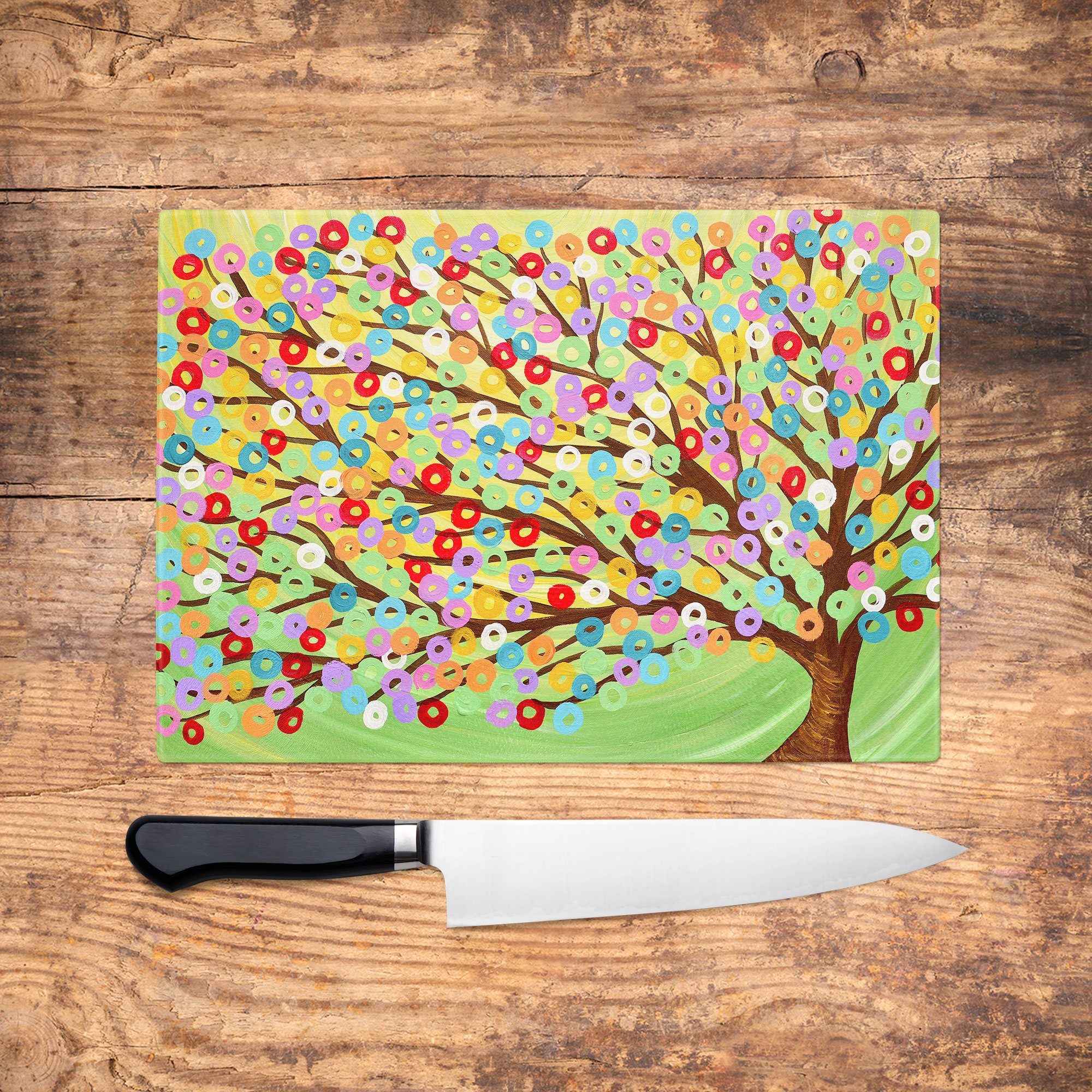 Rainbow Tree Glass Chopping Board - Louise Mead