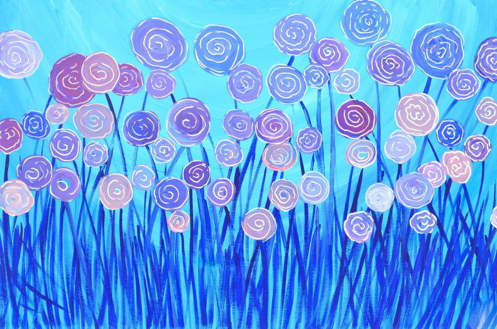 Purple & Blue Flowers Wall Art Print - Louise Mead